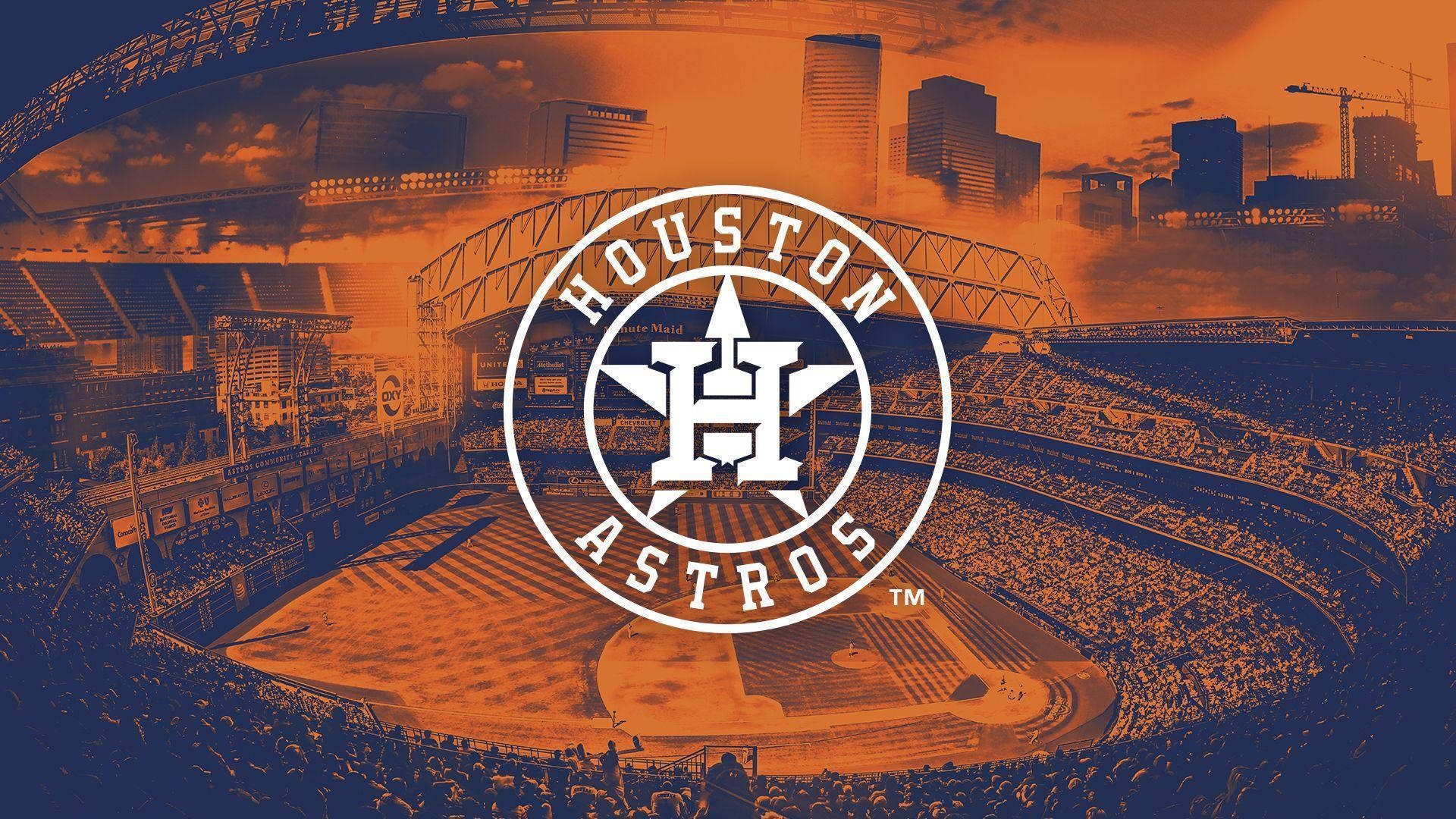 Houston Astros, monochrome stadium, orange and blue sunset, Full HD Desktop Wallpaper