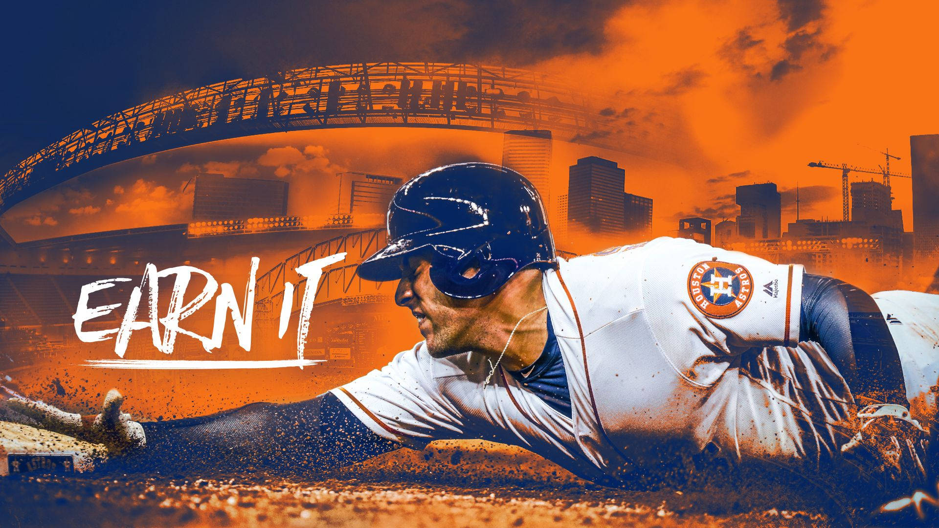 Houston Astros, player diving on plate, dirt flying, Full HD Desktop Wallpaper