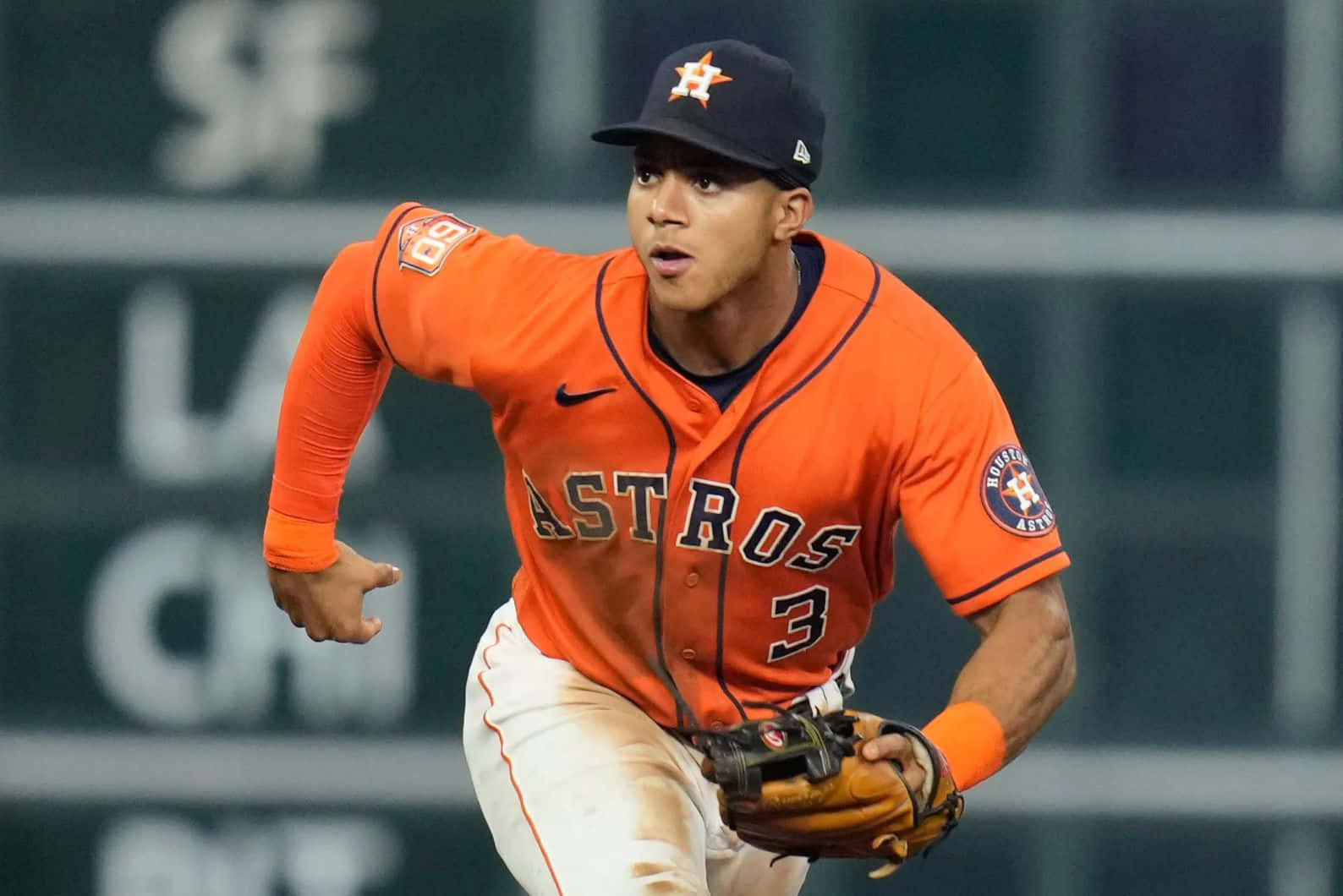 Houston Astros, orange uniform, night game, HD Desktop Wallpaper