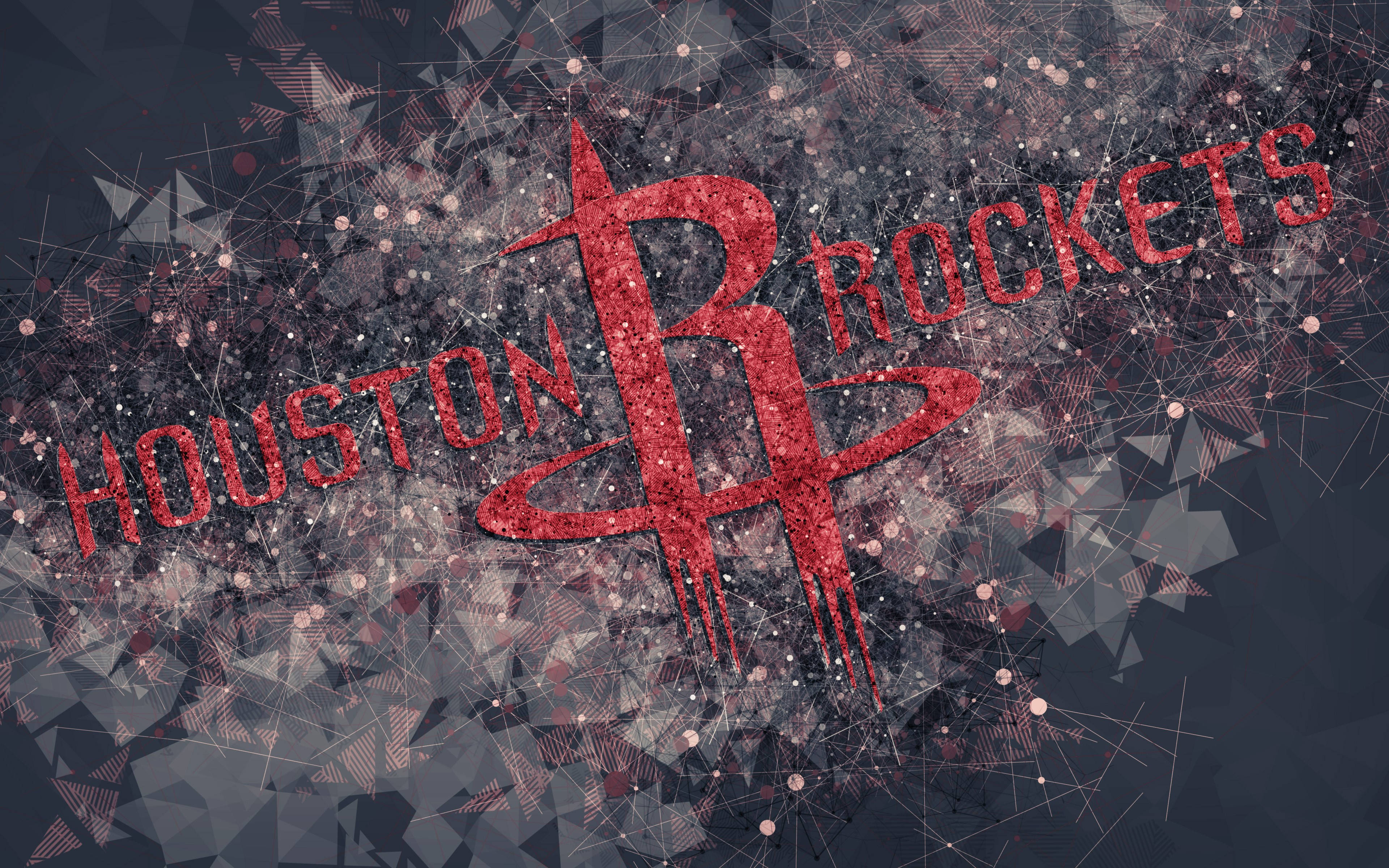 Houston Rockets, glittering red, dark geometric particle field, 4K Desktop Wallpaper