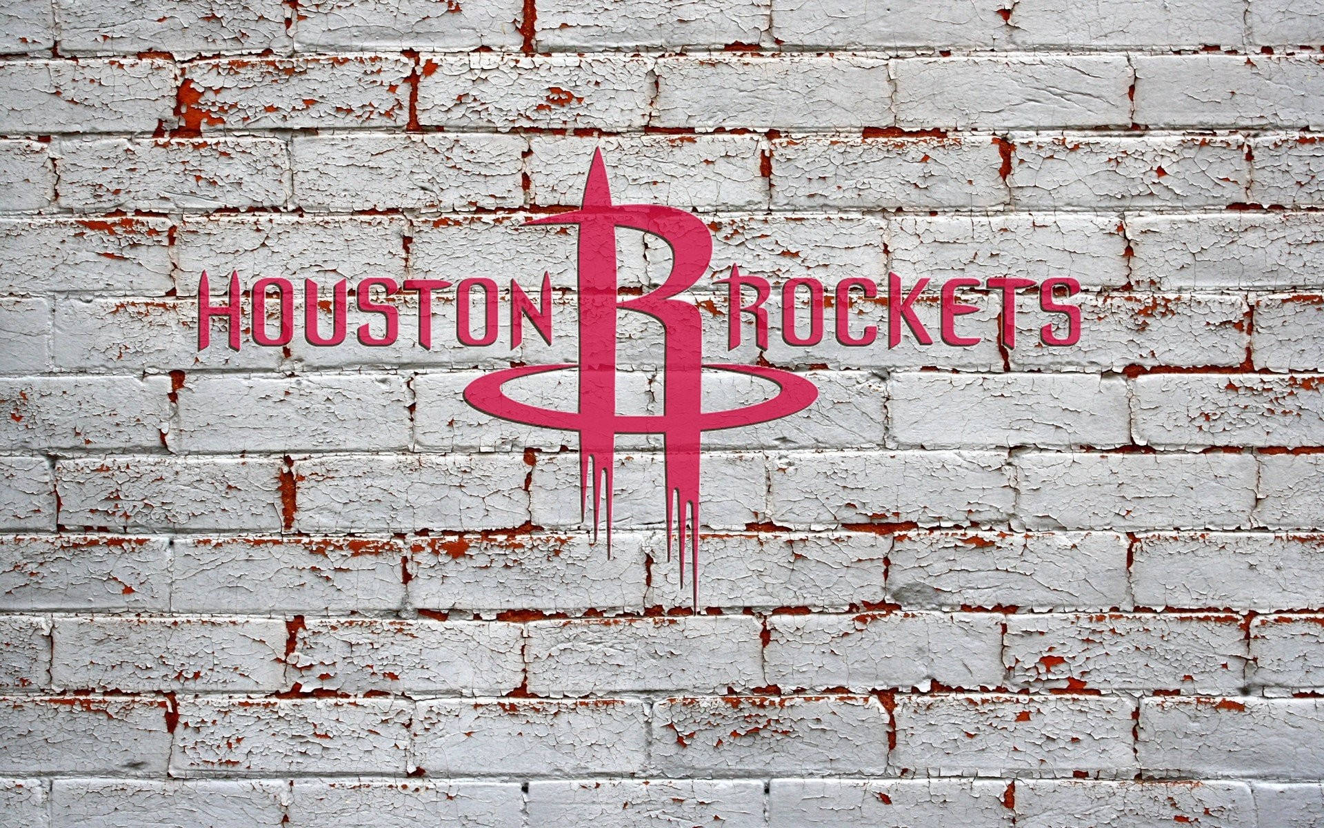 Houston Rockets, pink, weathered white brick wall, Full HD Desktop Wallpaper