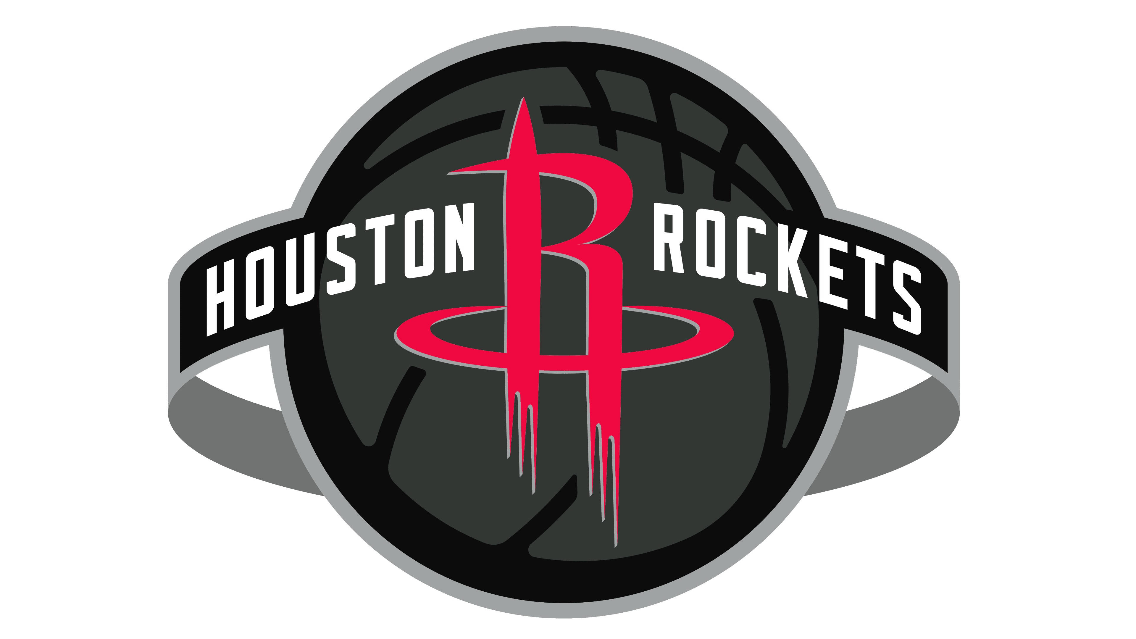 Houston Rockets, red stylized rocket, black basketball, 4K Desktop Wallpaper