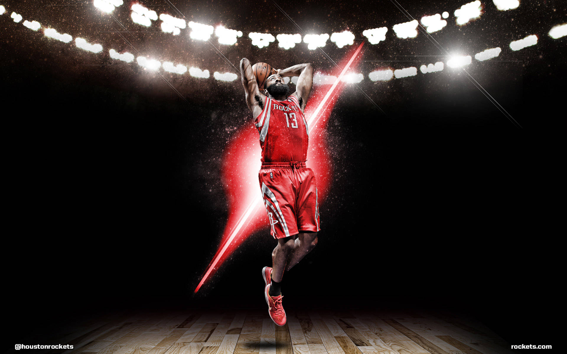 Houston Rockets, red jersey, arena lights, Full HD Desktop Wallpaper