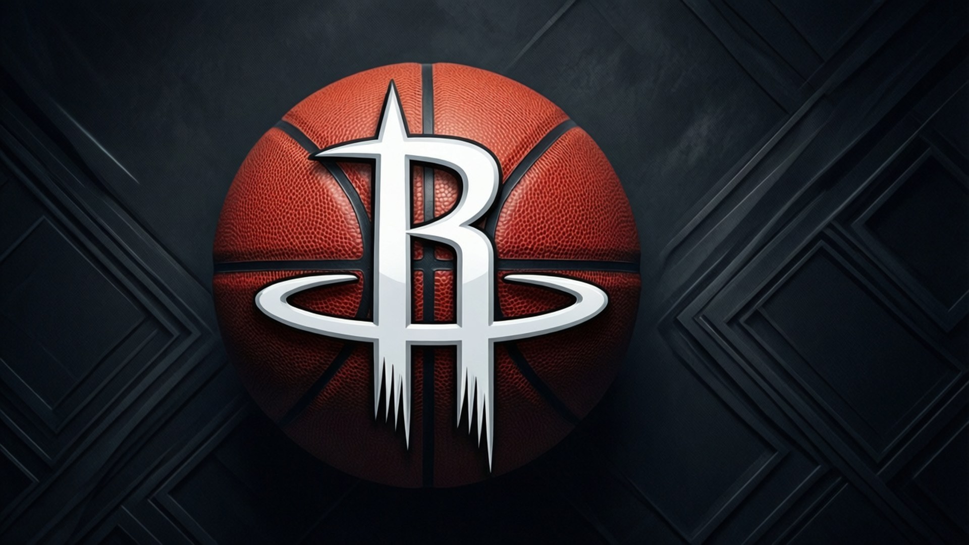 Houston Rockets logo, glossy orange basketball, silver, Full HD Desktop Wallpaper