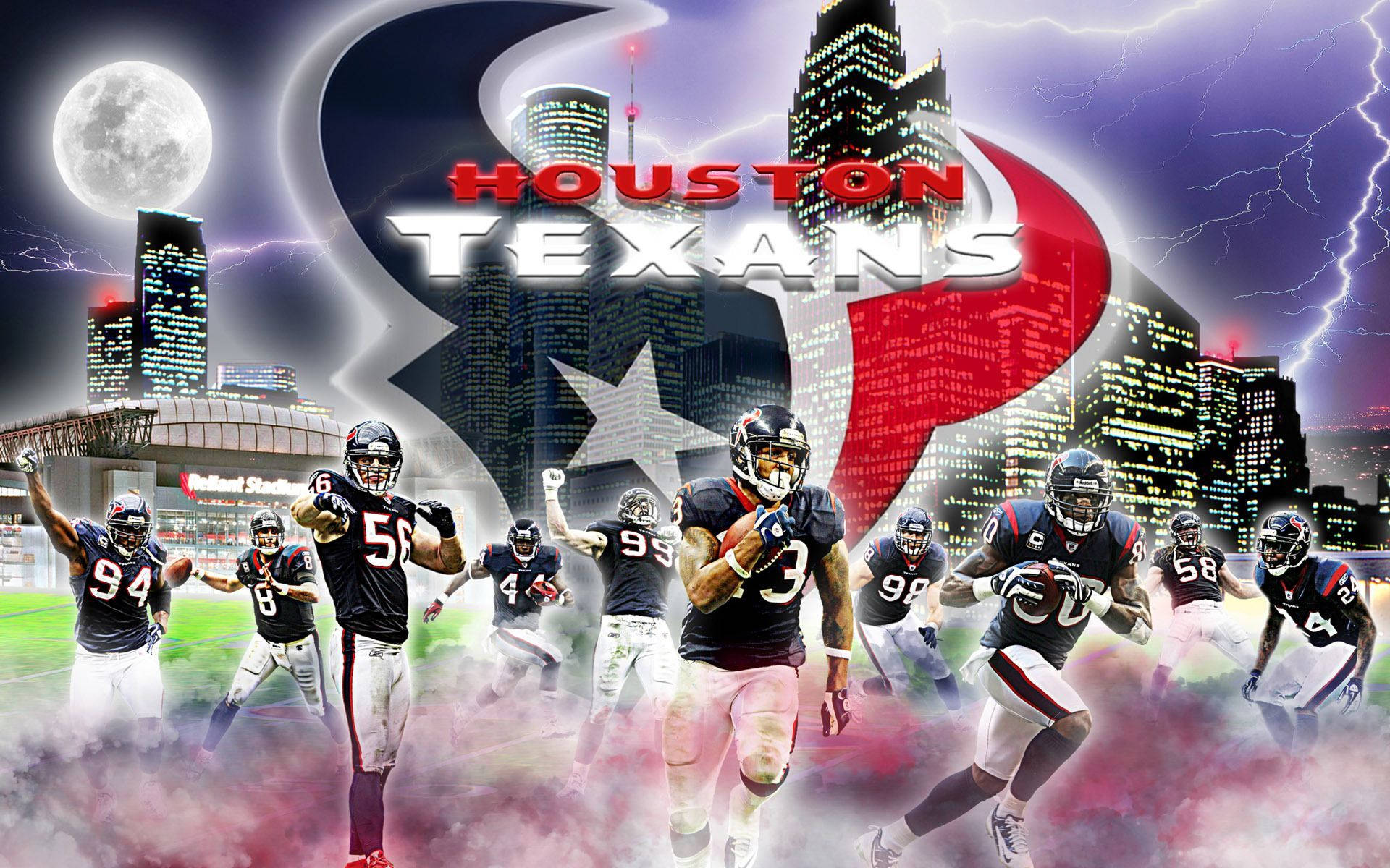 Houston Texans, stormy city skyline, full moon, Full HD Desktop Wallpaper