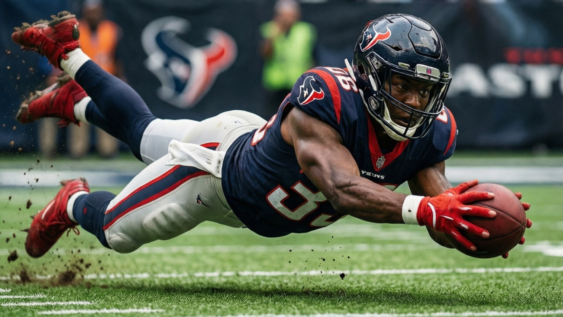 Houston Texans, football player, dirt sprays from his cleats, Full HD Desktop Wallpaper