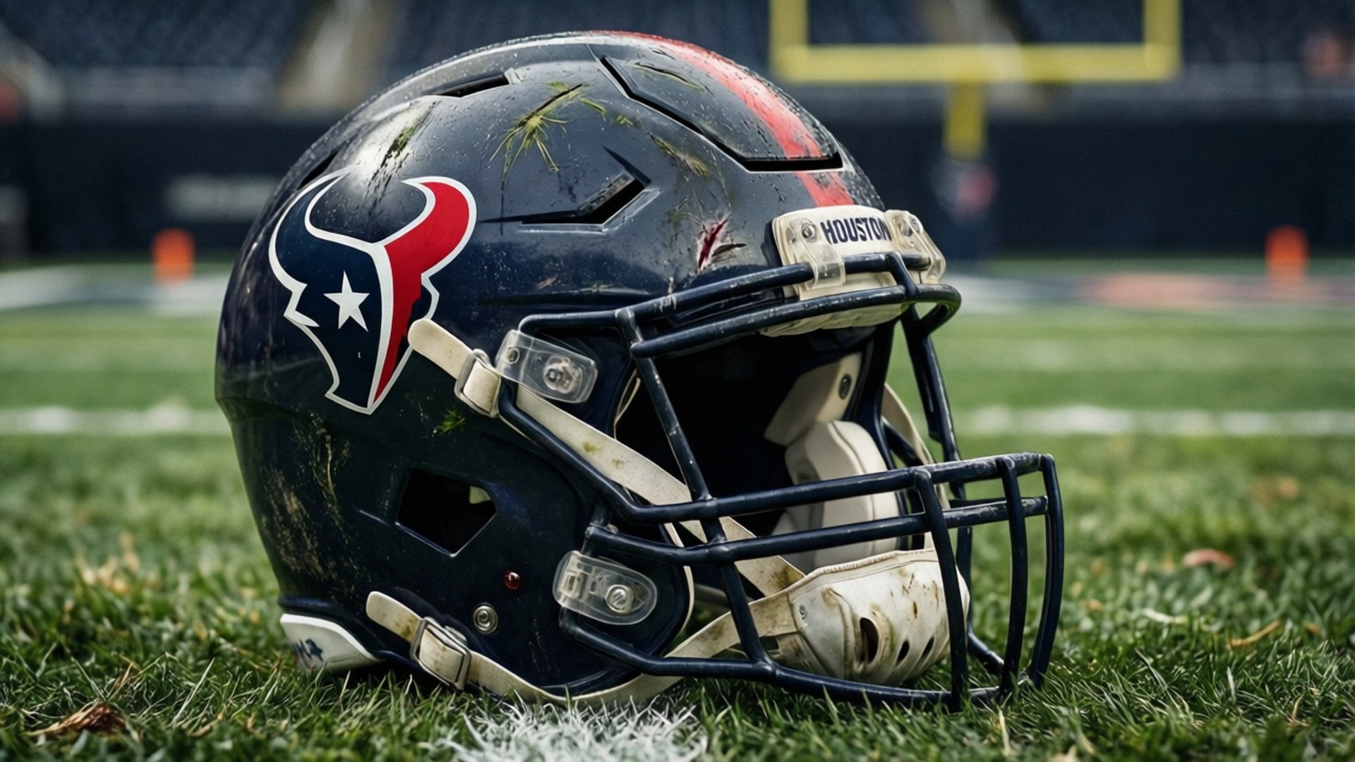 Houston Texans, football helmet, vibrant green grass, Full HD Desktop Wallpaper