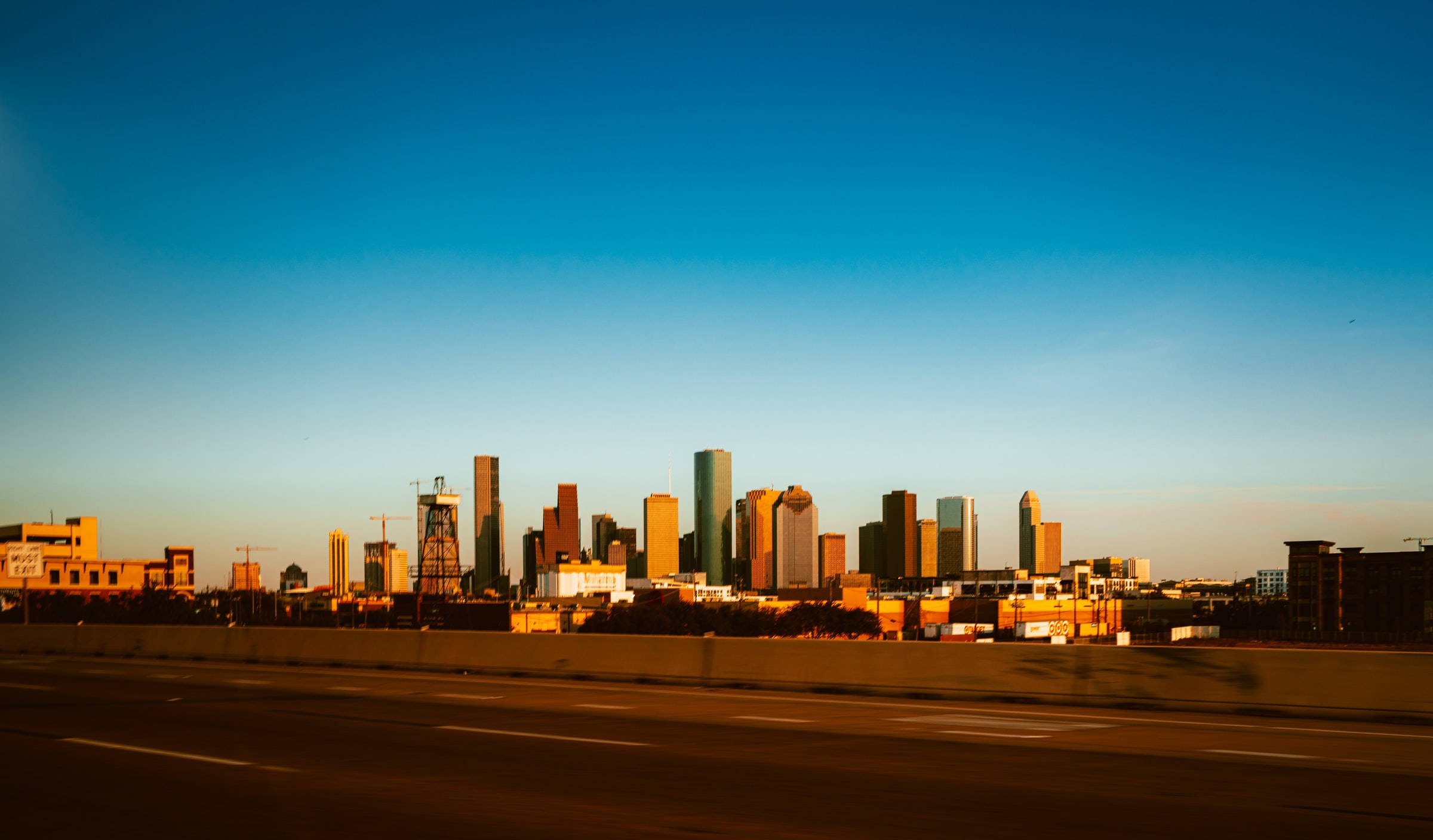 Houston, city skyline, golden sunset light, Full HD Desktop Wallpaper