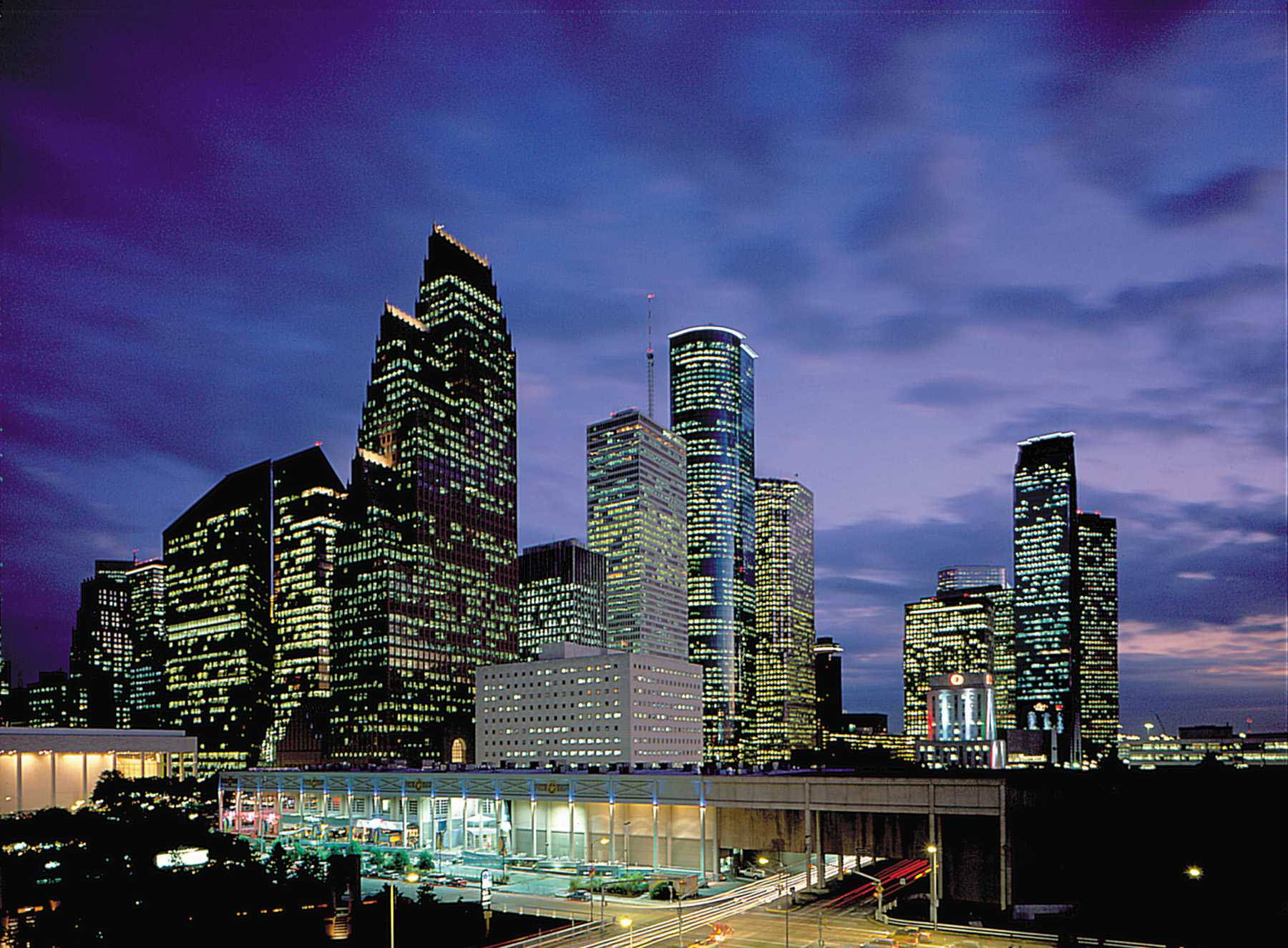 Houston, skyscrapers, dusk, HD Desktop Wallpaper