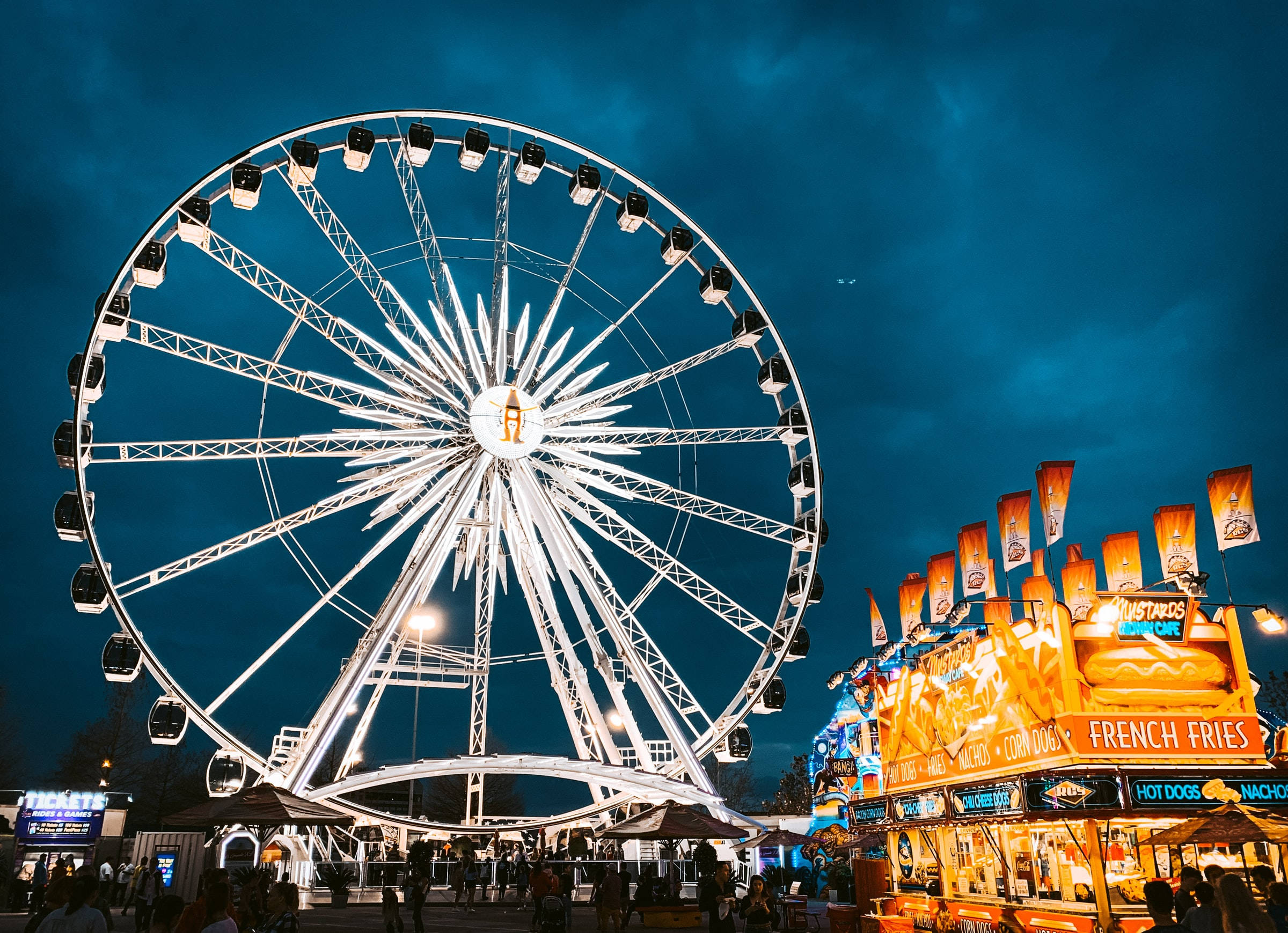 Ferris wheel, Houston, nighttime, Full HD Desktop Wallpaper