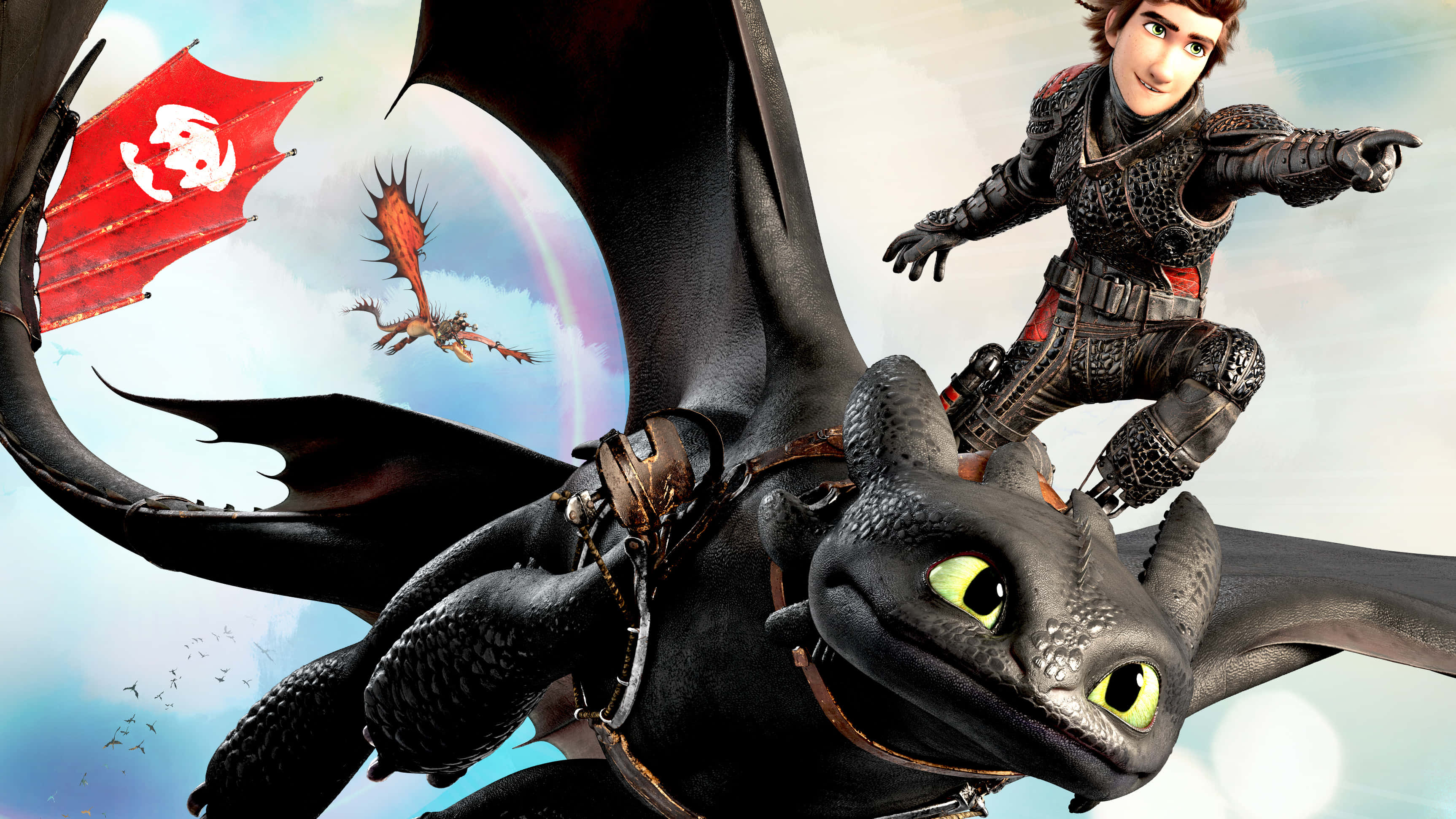 How To Train Your Dragon 2, black dragon, glowing green eyes, 2K Desktop Wallpaper