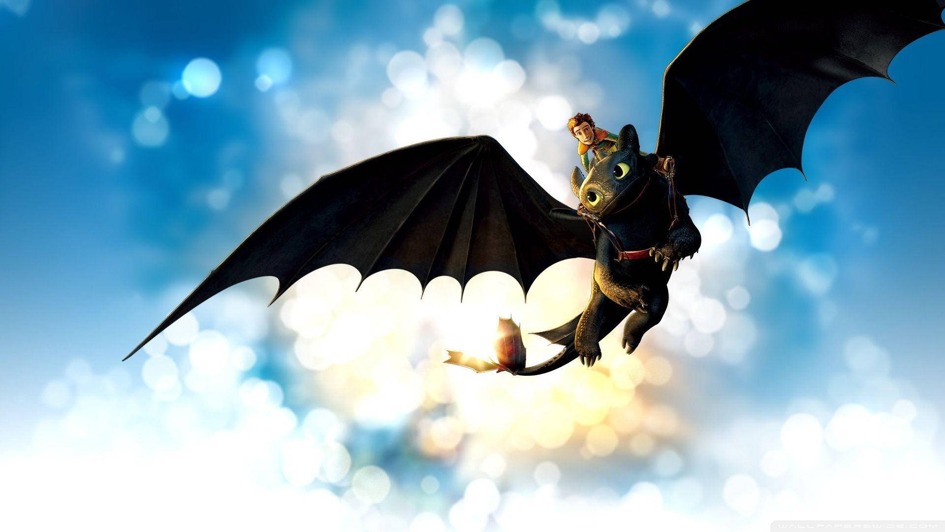 How To Train Your Dragon, black dragon, glowing eyes, Full HD Desktop Wallpaper