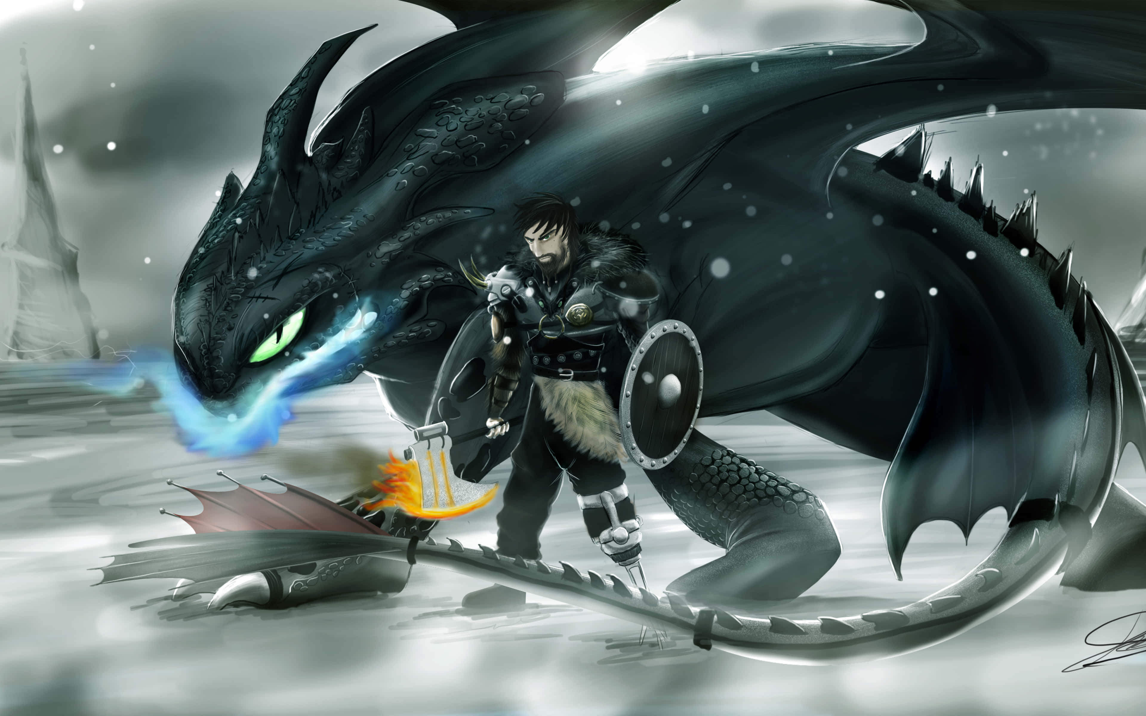 How to Train Your Dragon, black dragon, icy blue flames, 4K Desktop Wallpaper