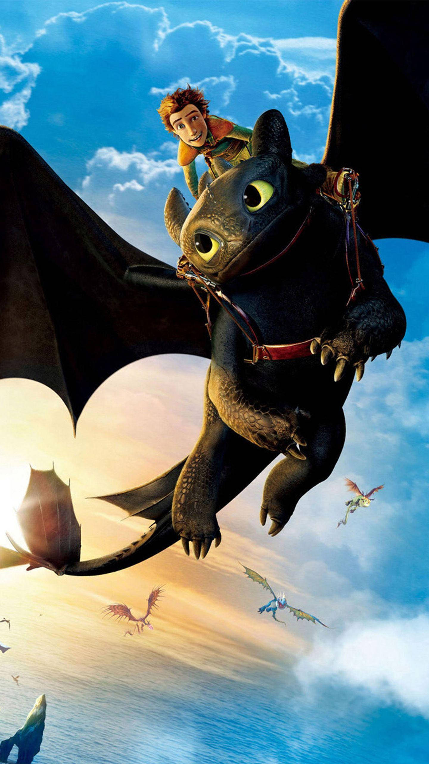 How To Train Your Dragon 1, black dragon, glowing eyes, 2K Phone Wallpaper