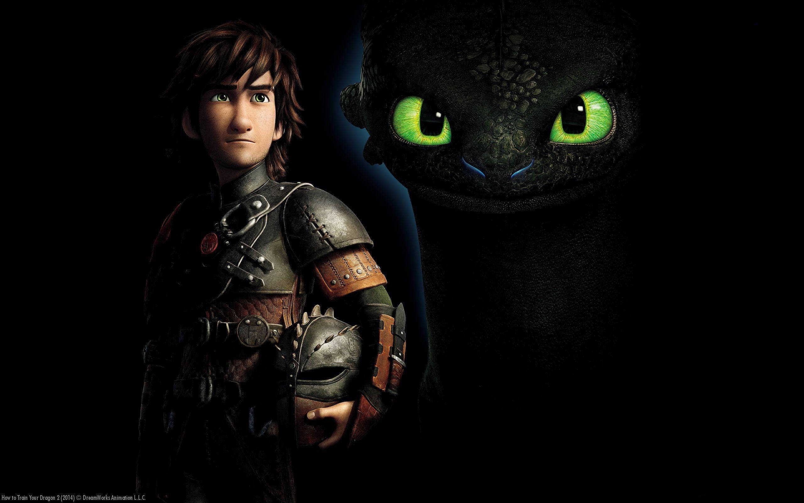 How To Train Your Dragon, black dragon, glowing green-eyed, 2K Desktop Wallpaper