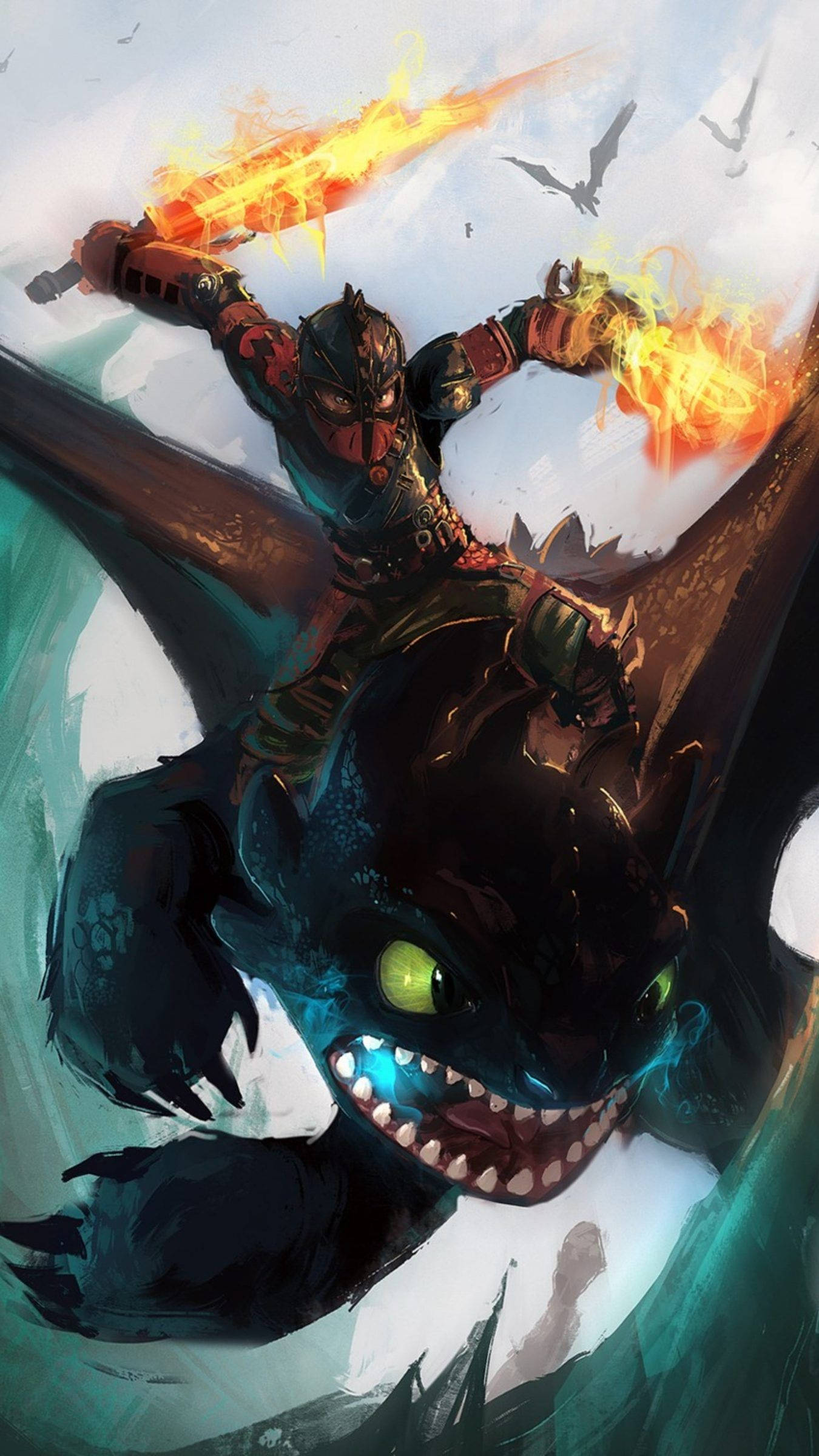 How To Train Your Dragon, rider in armor, black dragon, Full HD Phone Wallpaper