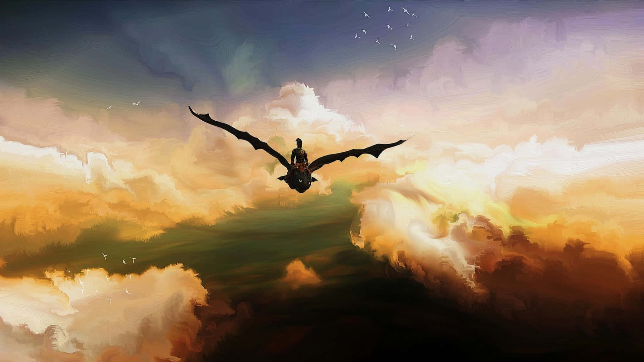 How To Train Your Dragon, sunset sky, golden clouds, Full HD Desktop Wallpaper