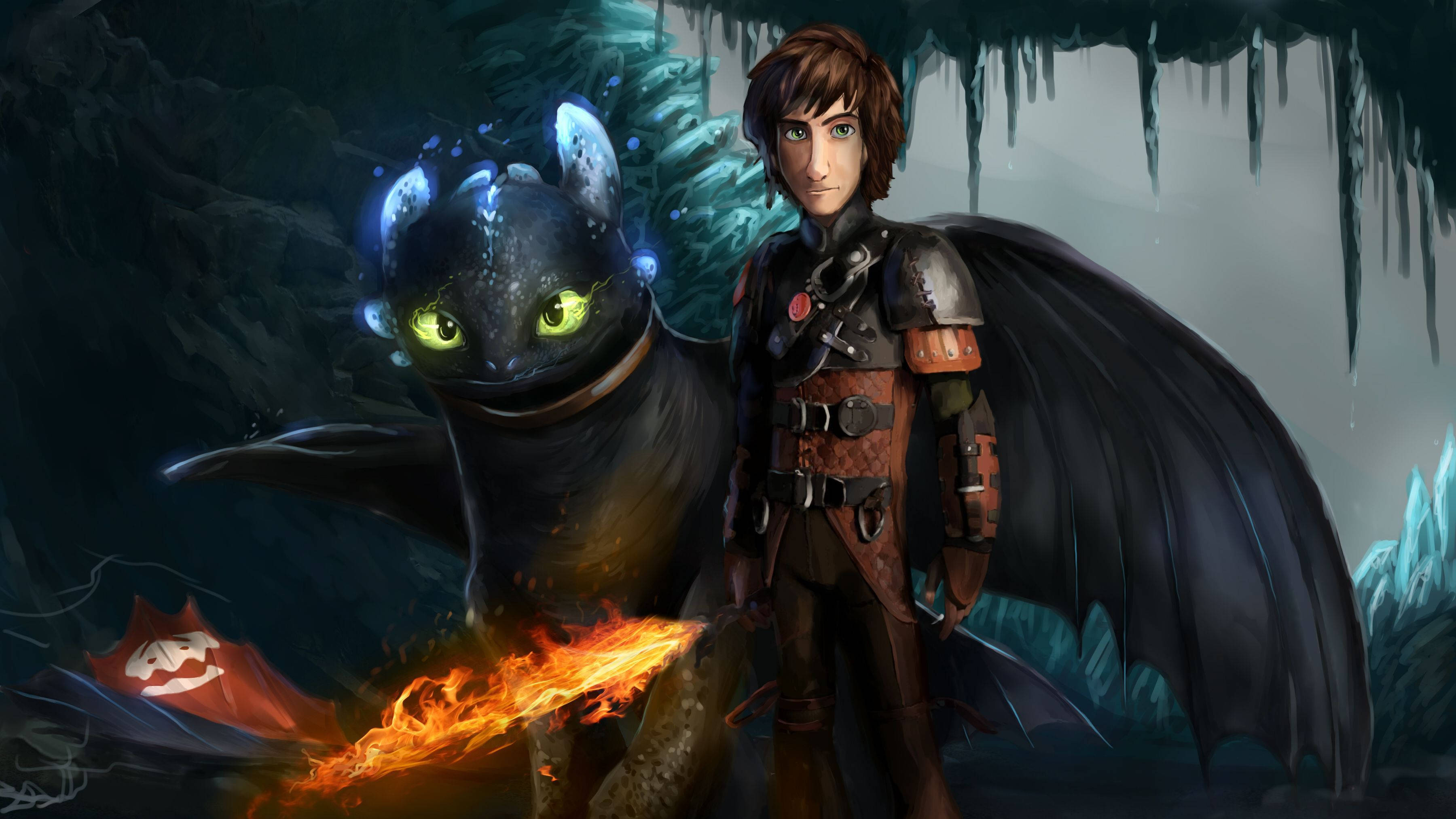 How to Train Your Dragon: Hidden World, Viking warrior, black dragon, 2K Desktop Wallpaper
