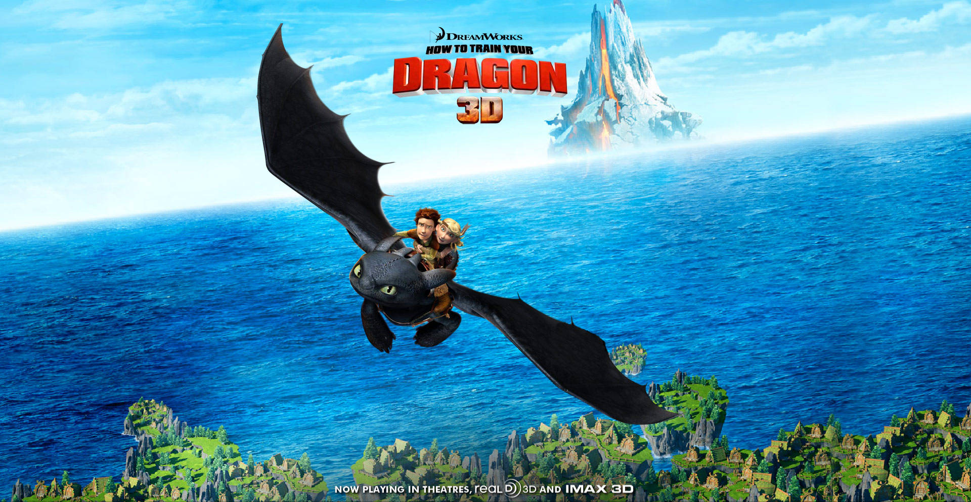 How To Train Your Dragon, black dragon, vast blue ocean, Full HD Desktop Wallpaper