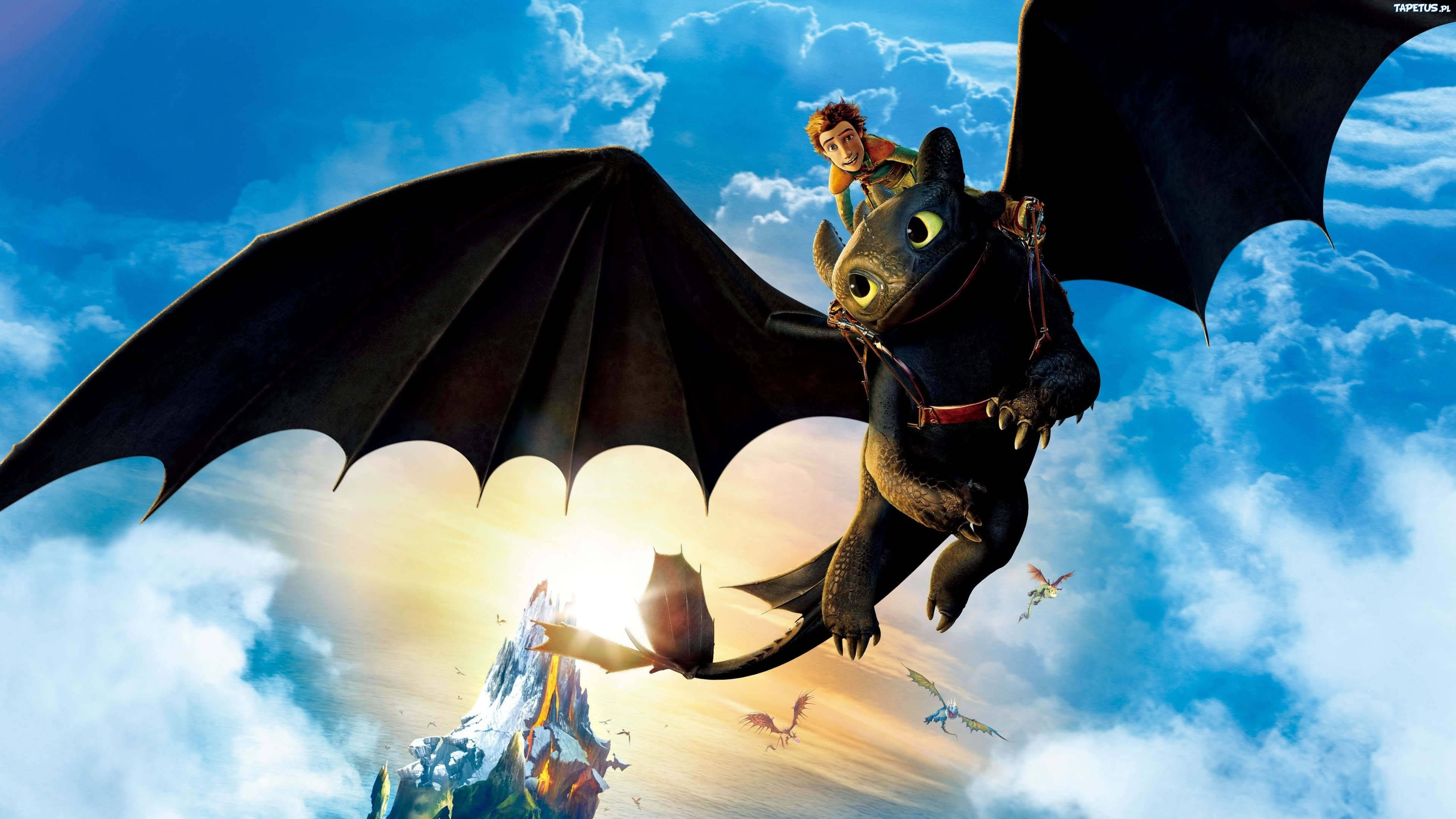 How To Train Your Dragon, black dragon, bright blue sky, 4K Desktop Wallpaper