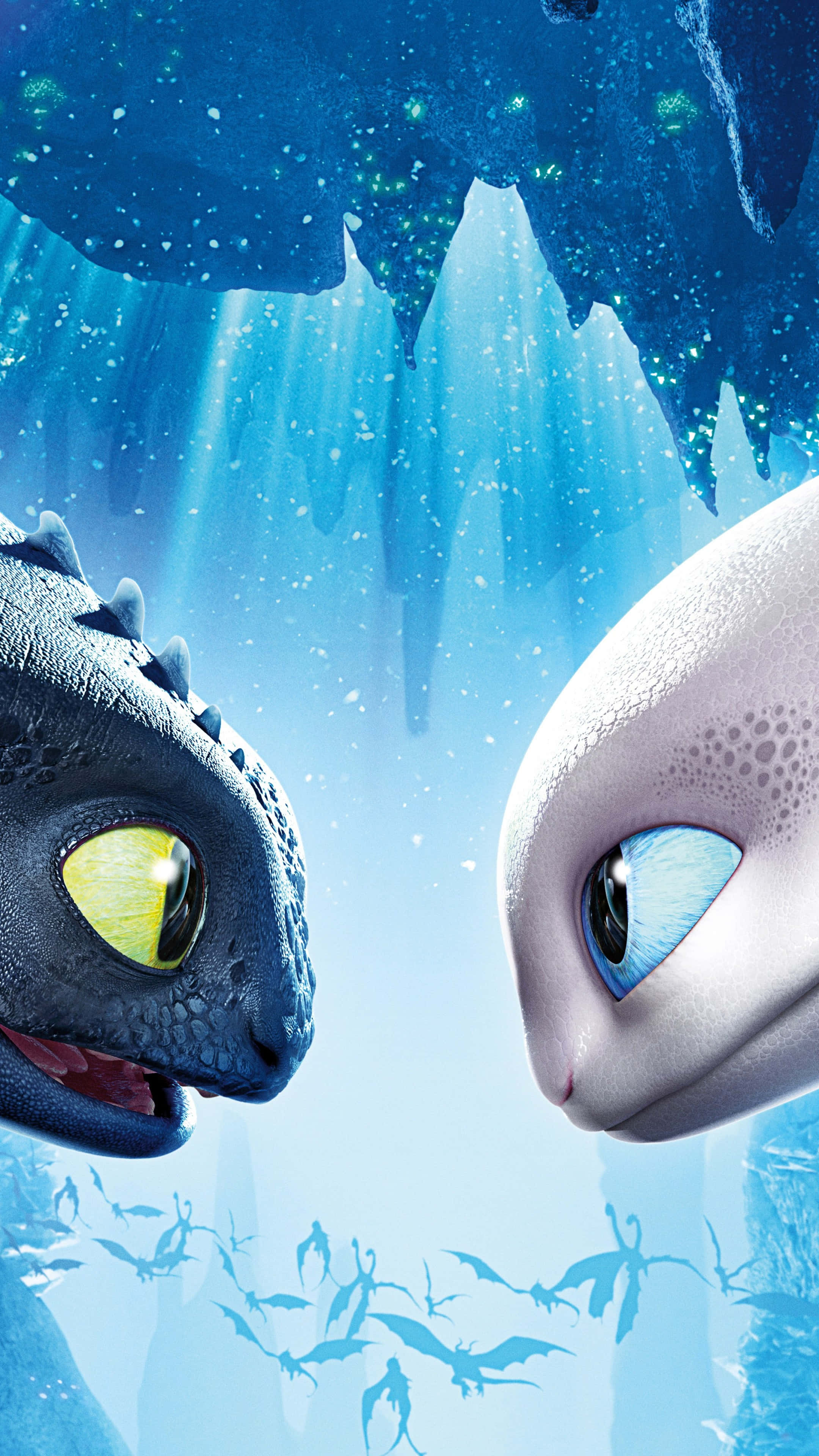 How To Train Your Dragon, glowing blue cavern, flying dragons, 4K Phone Wallpaper