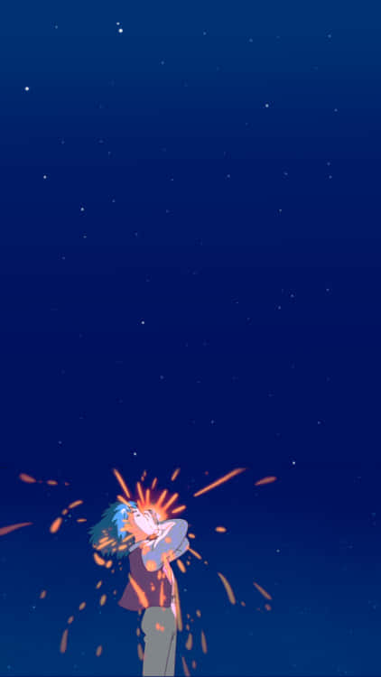 Howl, blue hair, fiery sparks, SD Phone Wallpaper