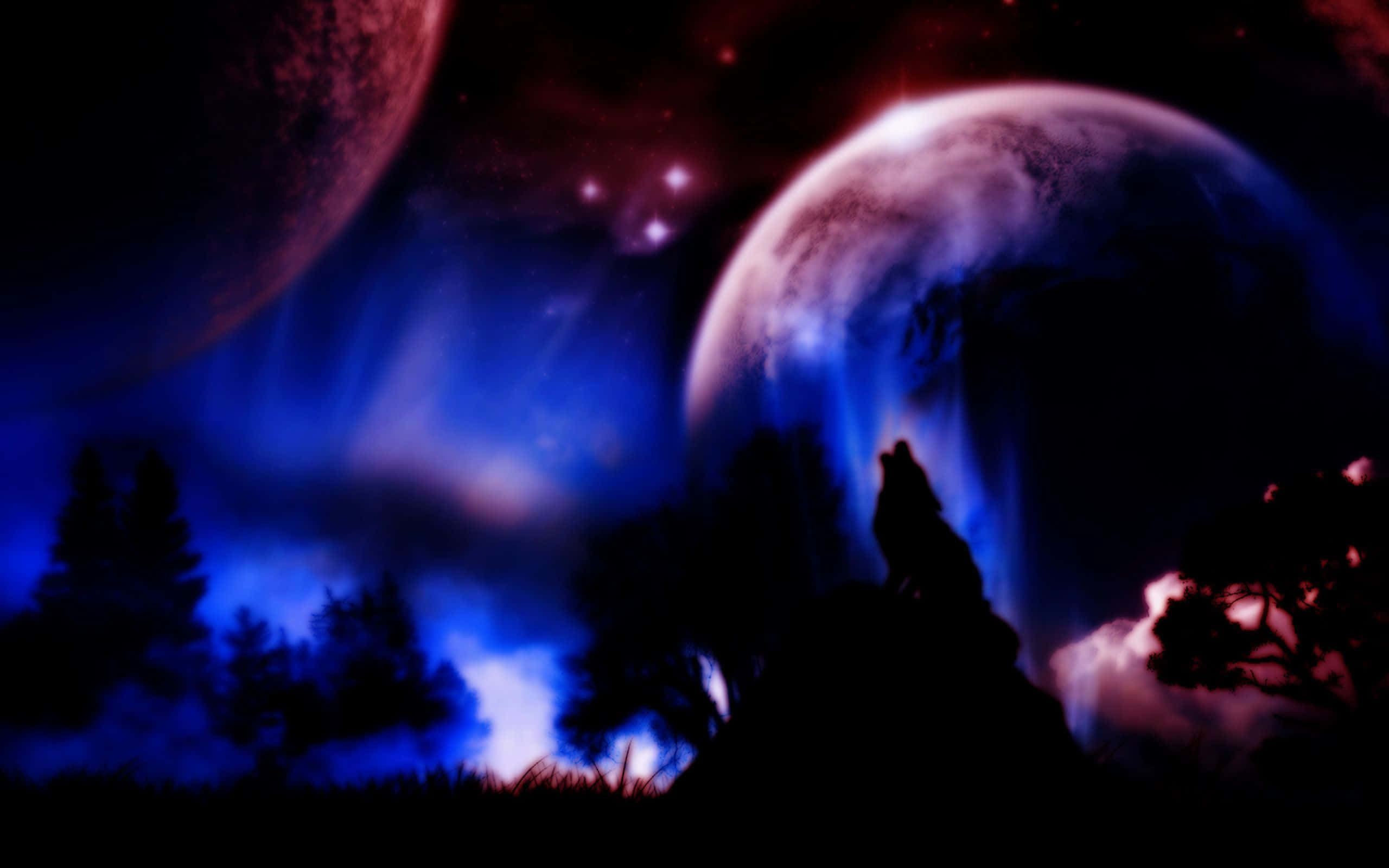 Howling Wolf, starry sky, cosmic sky, 2K Desktop Wallpaper