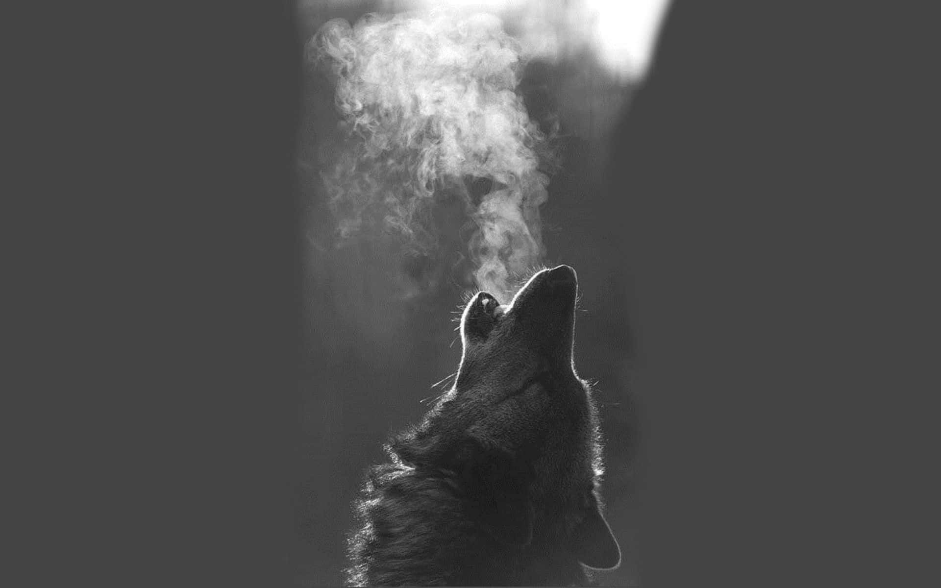 Howling Wolf, Full Moon, black and white shot, Full HD Desktop Wallpaper
