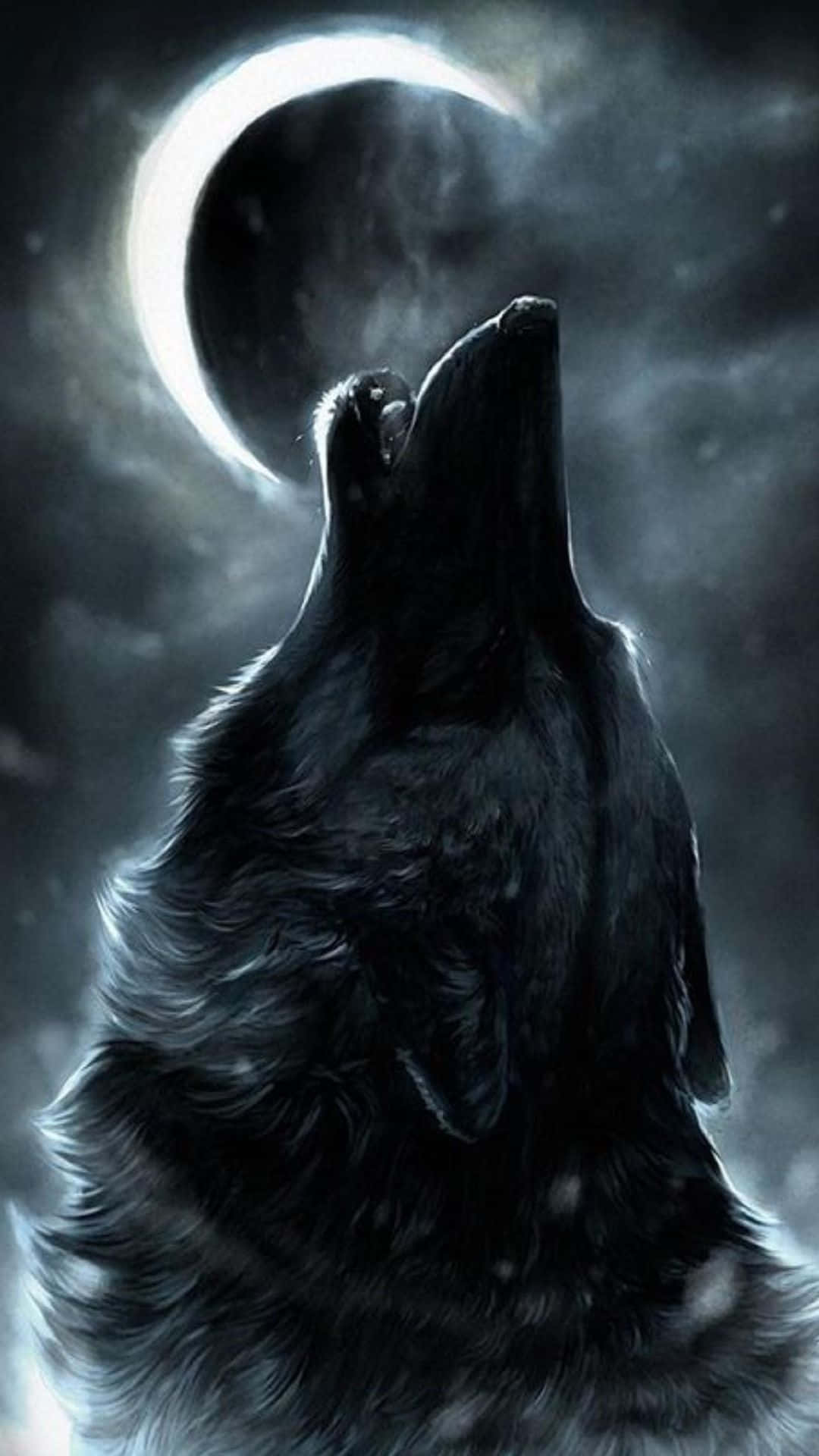 Howling Wolf, Full Moon, crescent moon, Full HD Phone Wallpaper