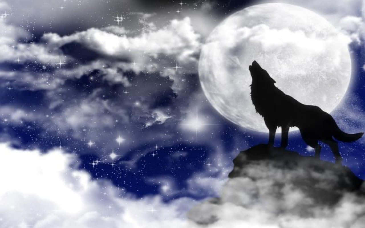 Howling Wolf, moonlit sky, rocky peak, HD Desktop Wallpaper
