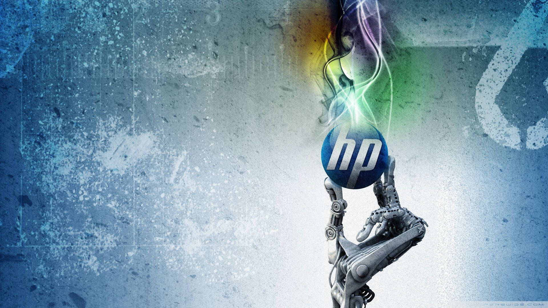 HP logo, glowing blue, vibrant rainbow energy, Full HD Desktop Wallpaper
