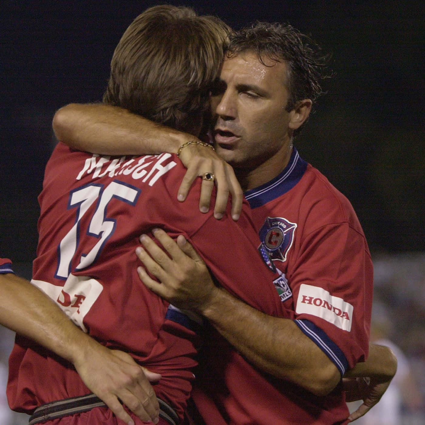 Hristo Stoichkov, red jerseys, stadium lights, HD Desktop Wallpaper