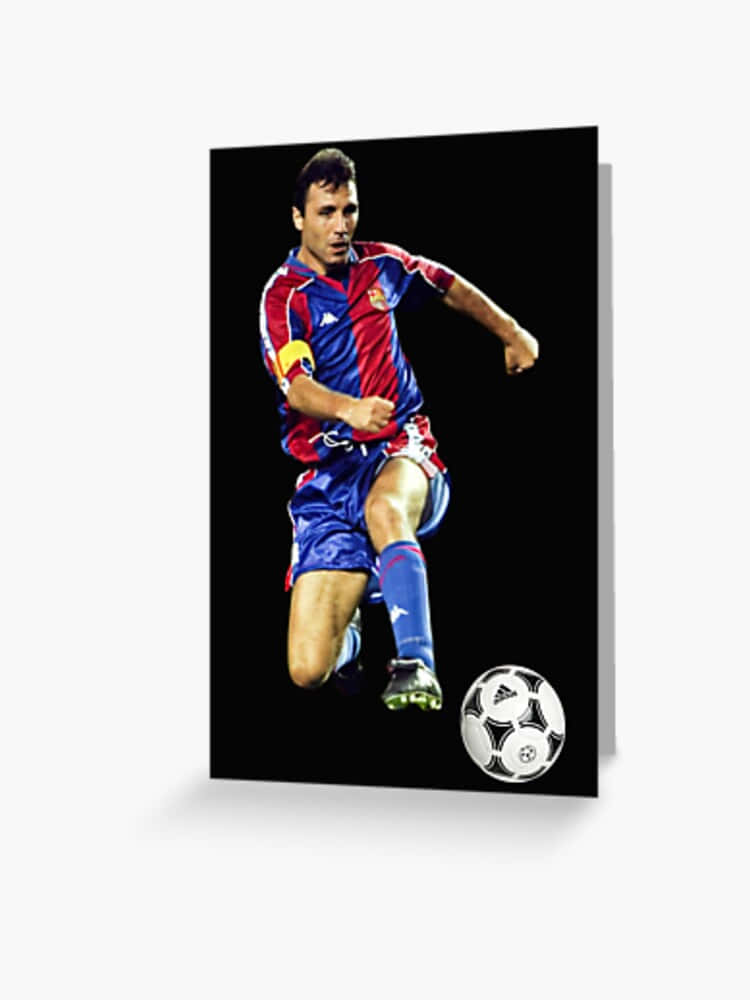 Hristo Stoichkov, red blue kit, soccer ball, SD Phone Wallpaper