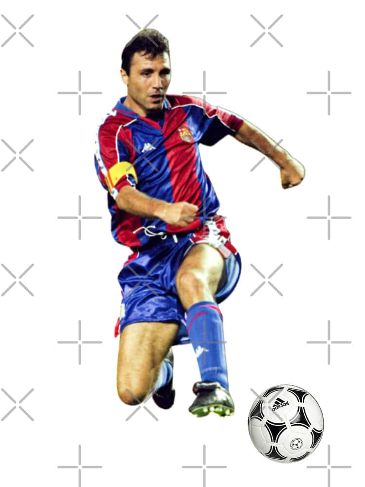 Hristo Stoichkov, red and blue striped jersey, black and white Adidas soccer ball, SD Phone Wallpaper