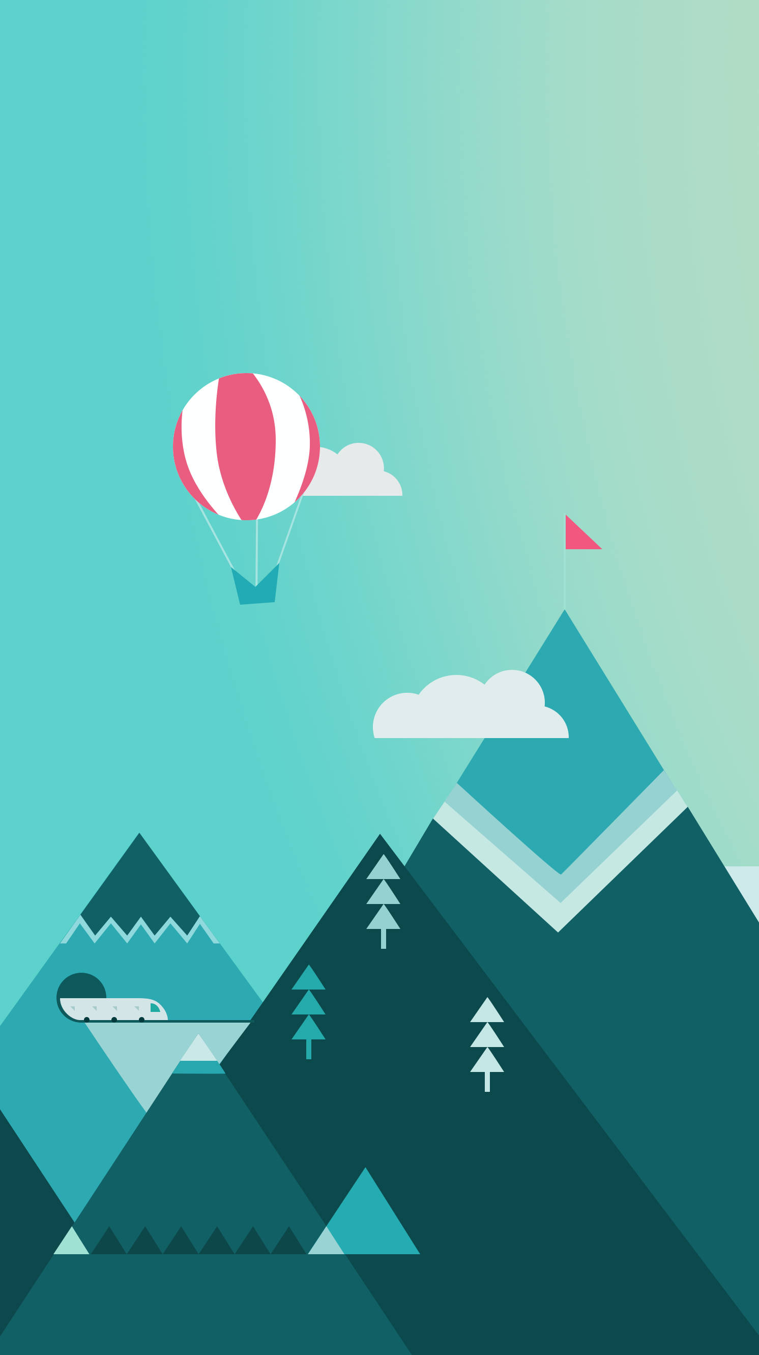 Htc Mountain, vector art, hot air balloon, 2K Phone Wallpaper