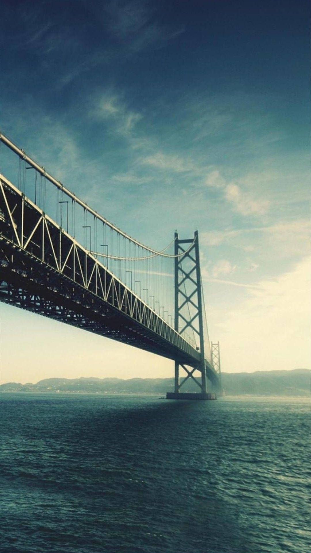 Htc, suspension bridge, blue sea, Full HD Phone Wallpaper
