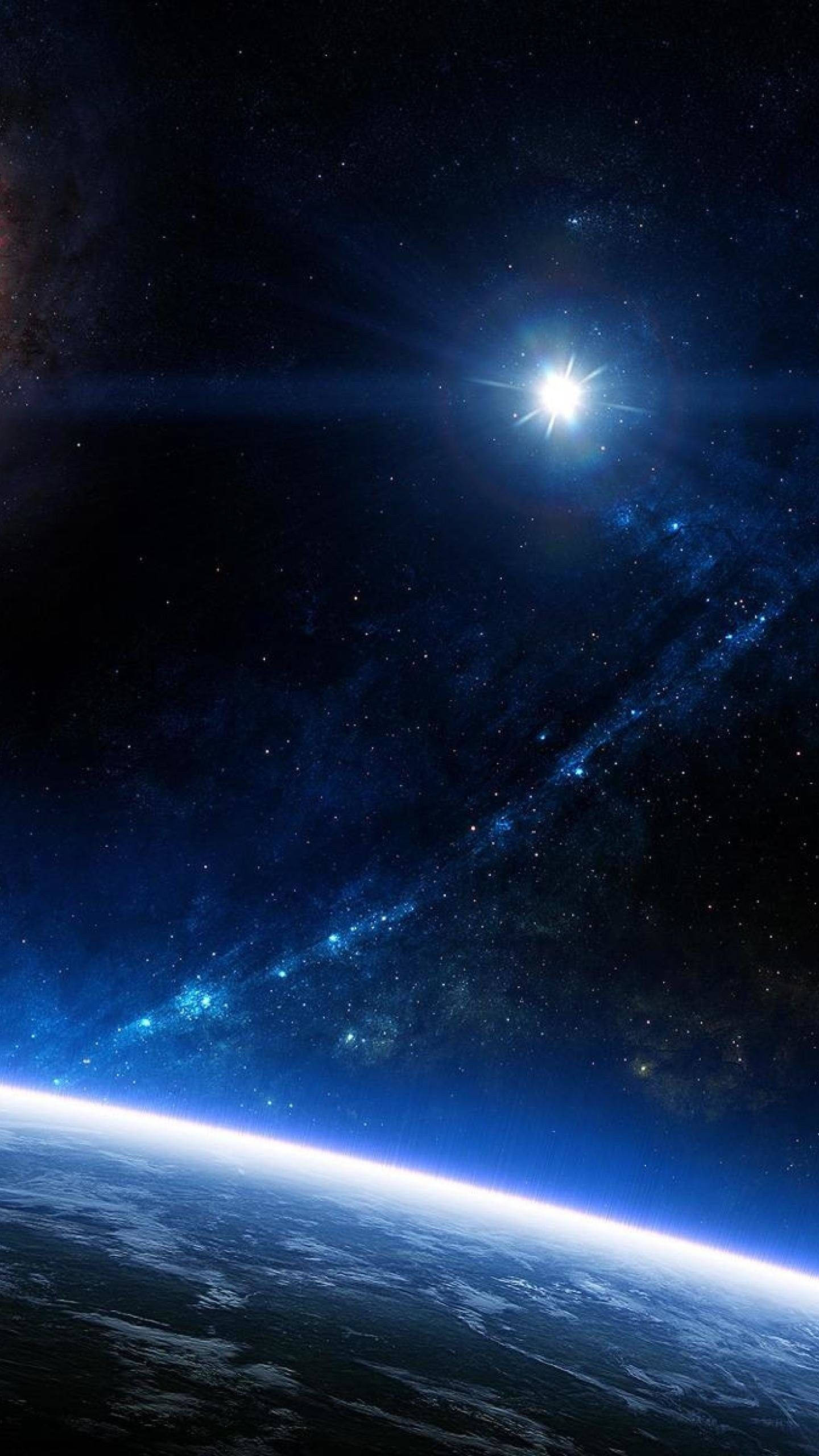 Htc, Outer Space, Earth's curved horizon, 2K Phone Wallpaper