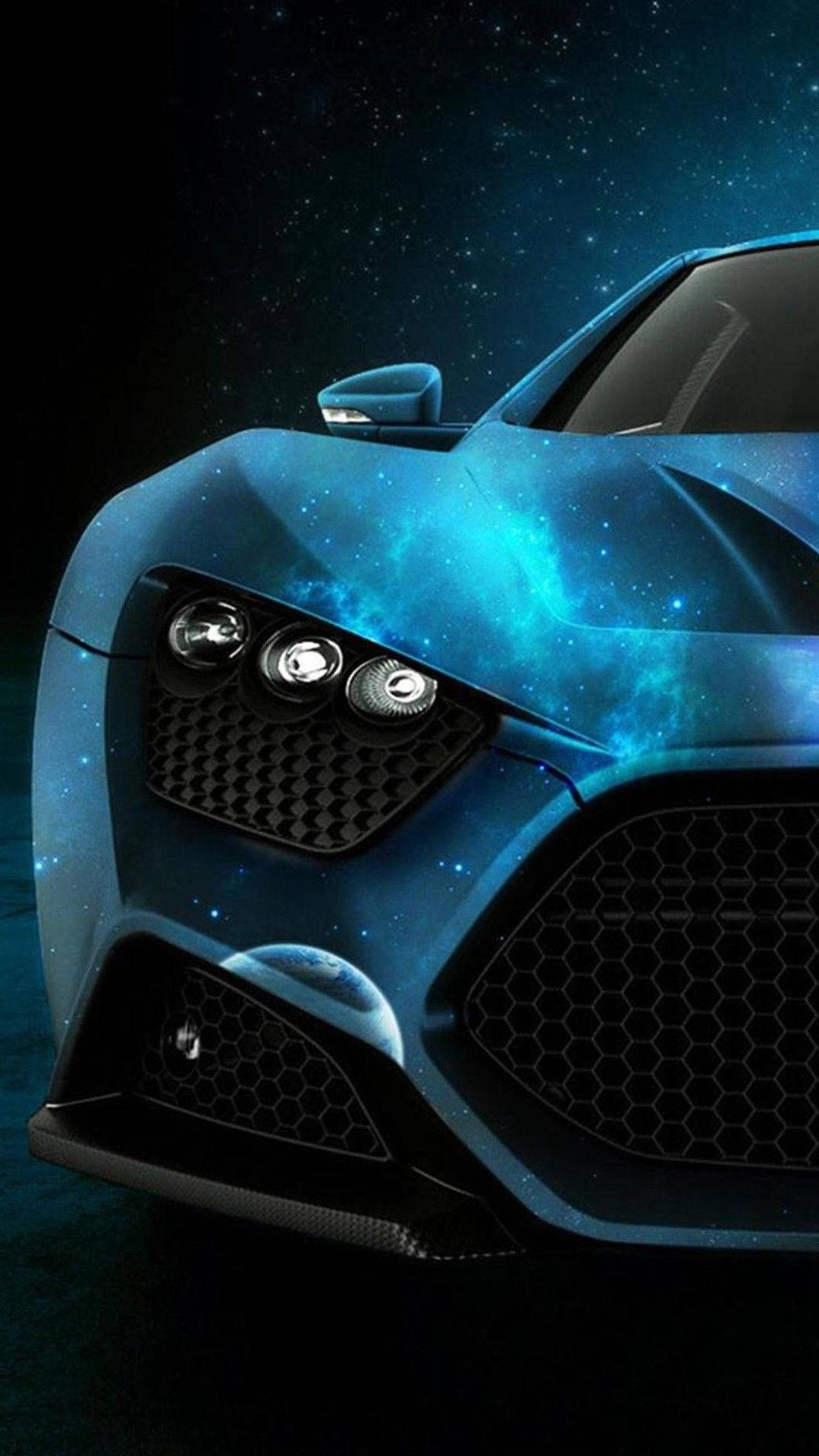 Htc, blue sports car, galaxy pattern, Full HD Phone Wallpaper
