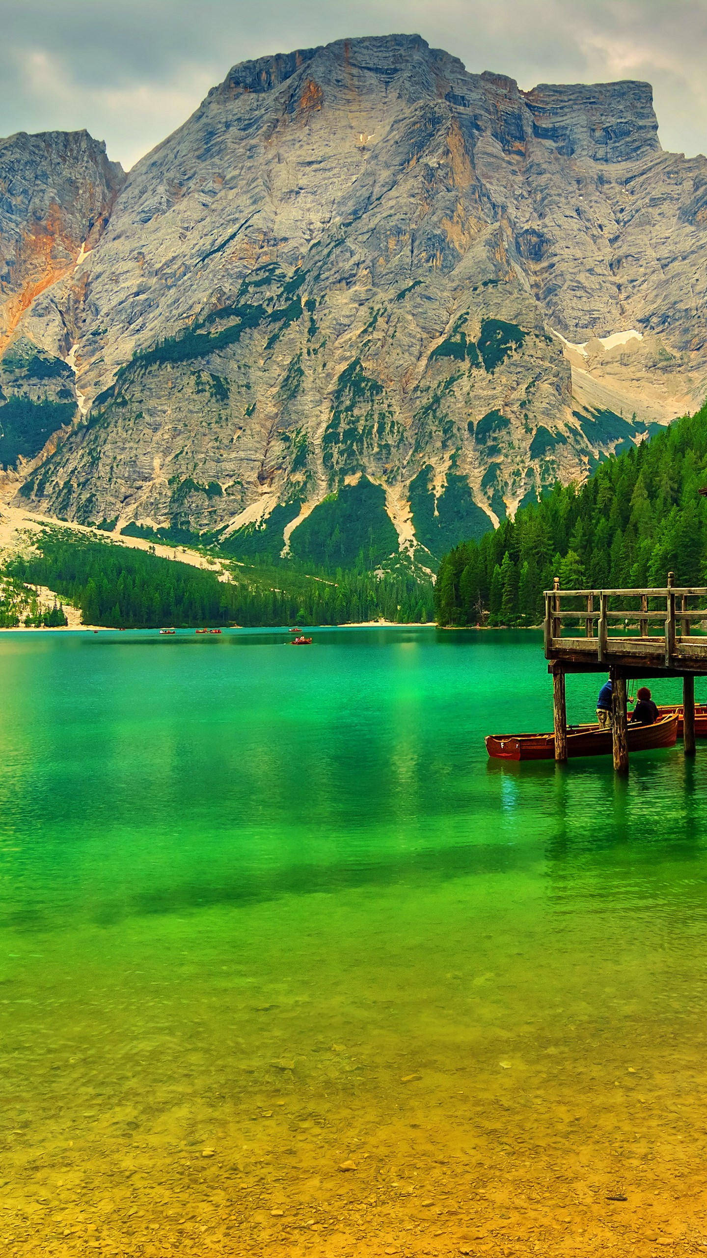 Htc, scenic lake, mountain, 2K Phone Wallpaper