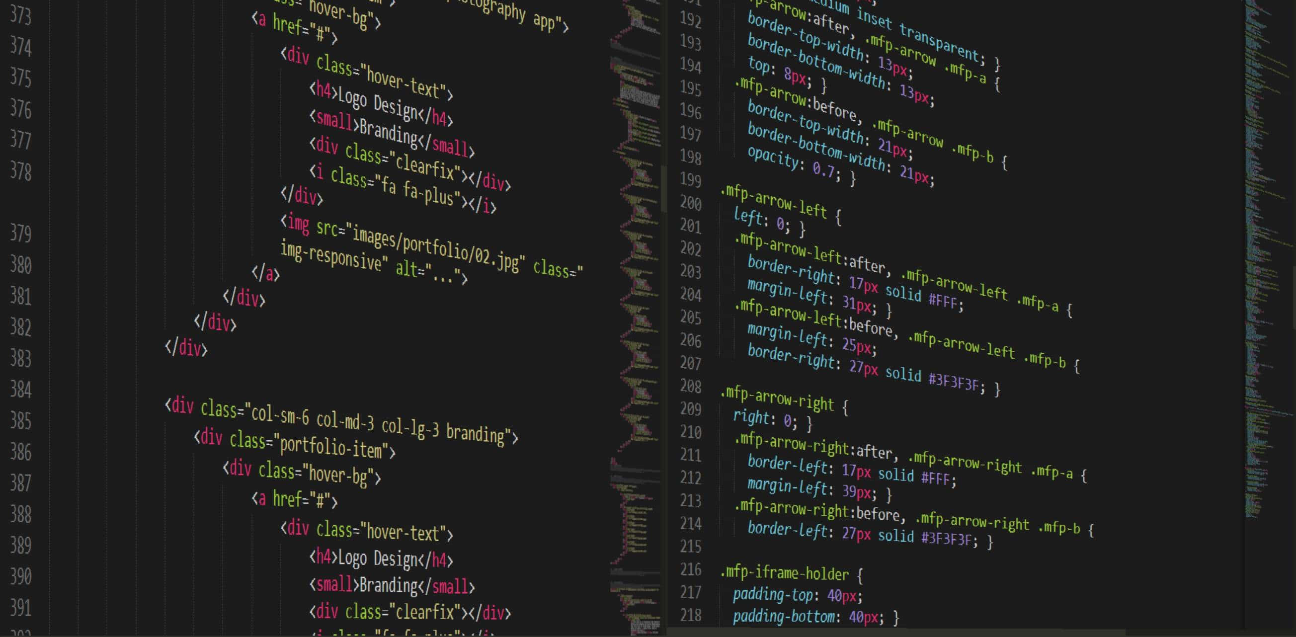 HTML, CSS, dark-themed code editor, 2K Desktop Wallpaper