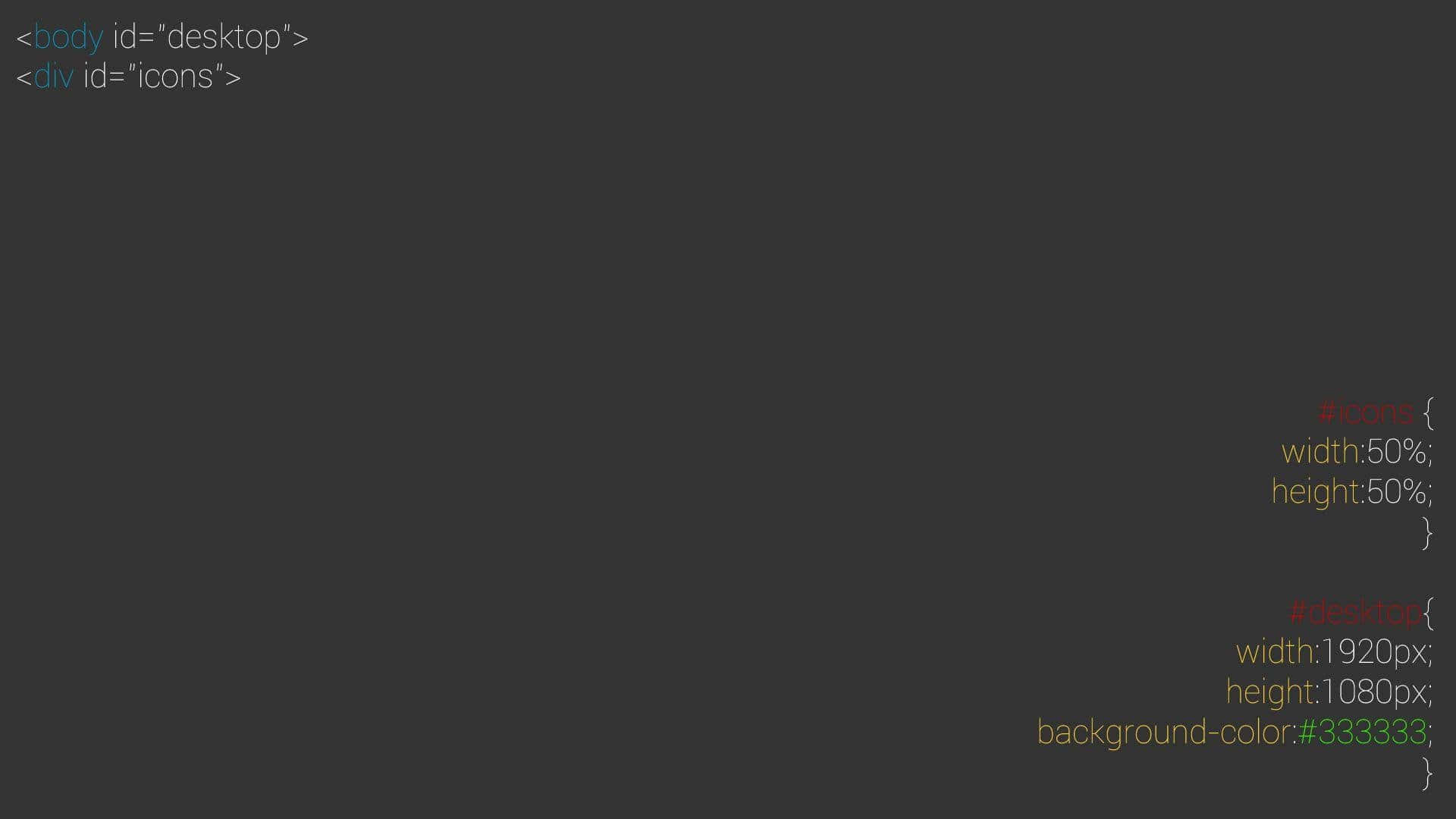 Dark gray background, CSS code snippets, colorful syntax highlighting, Full HD Desktop Wallpaper