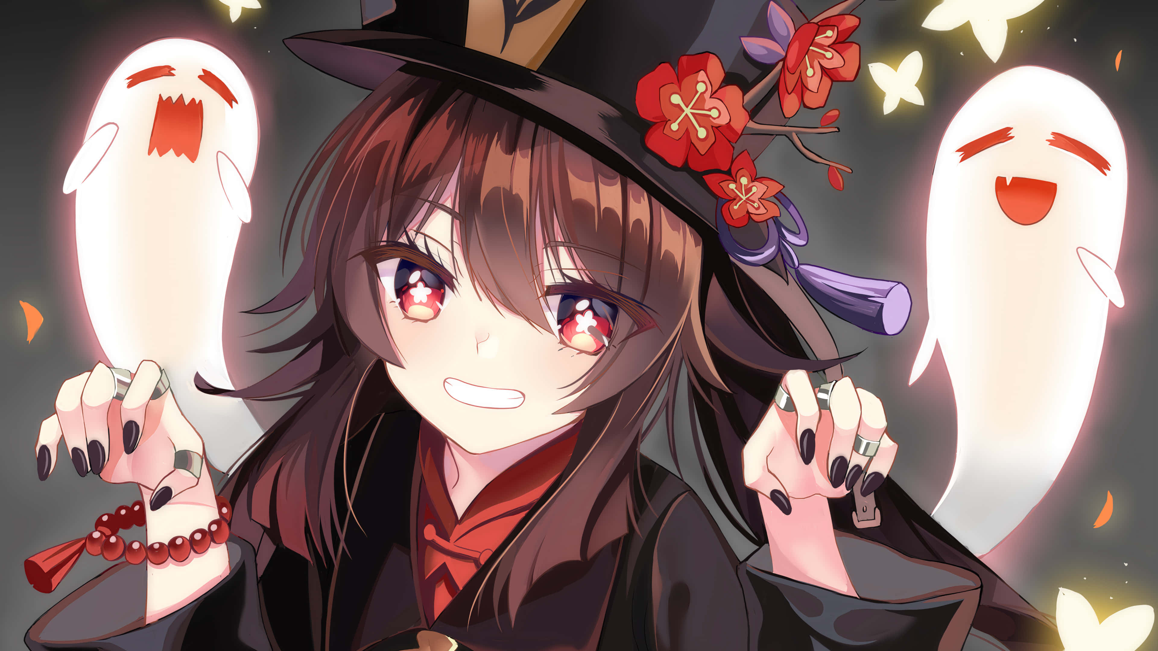 Hu Tao, grinning, red eyes, 4K Desktop Wallpaper