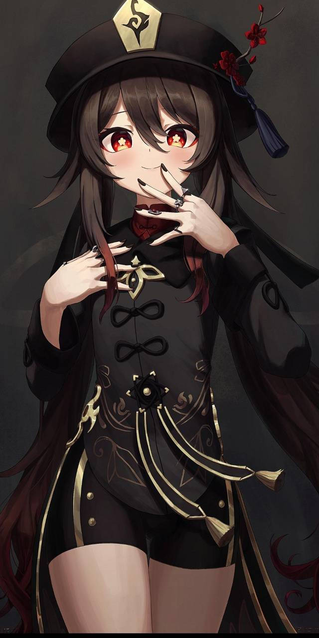 Hu TAO, black and gold uniform, red eyes, HD Phone Wallpaper