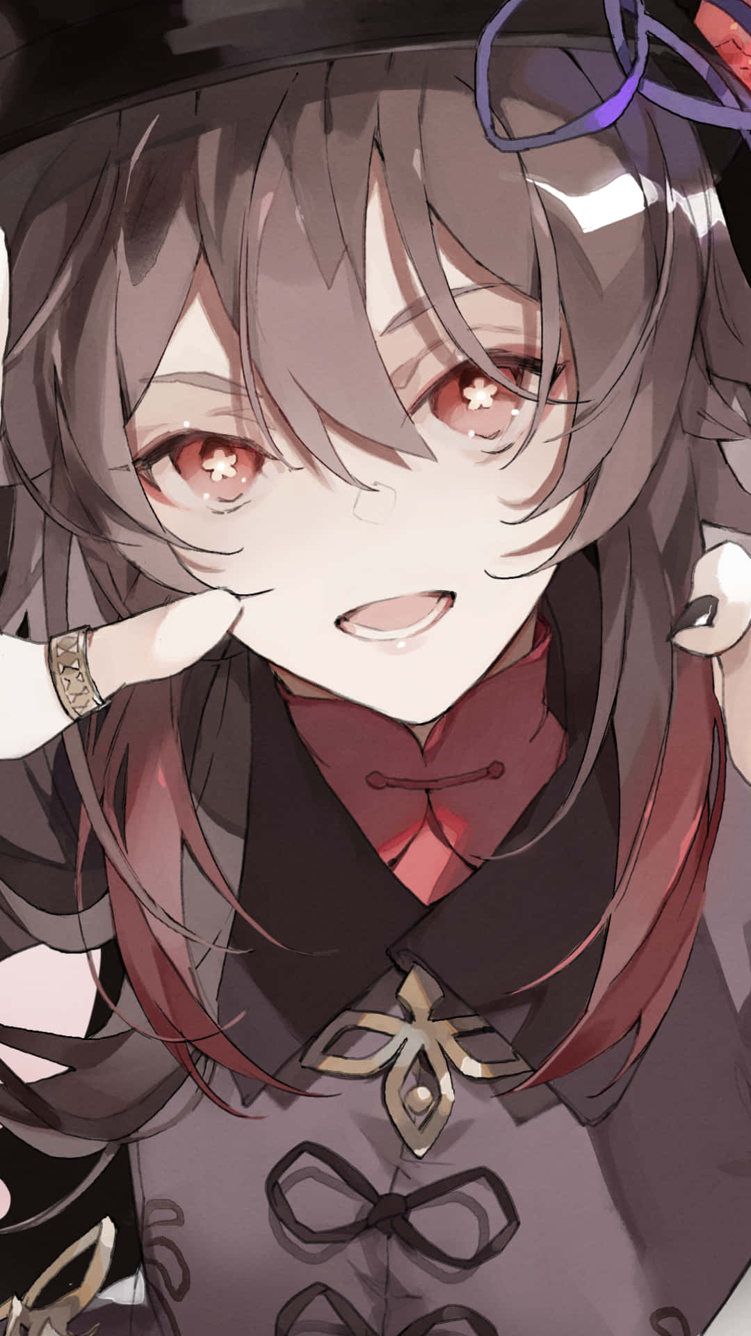 Hu Tao, gray hair, red eyes, Full HD Phone Wallpaper