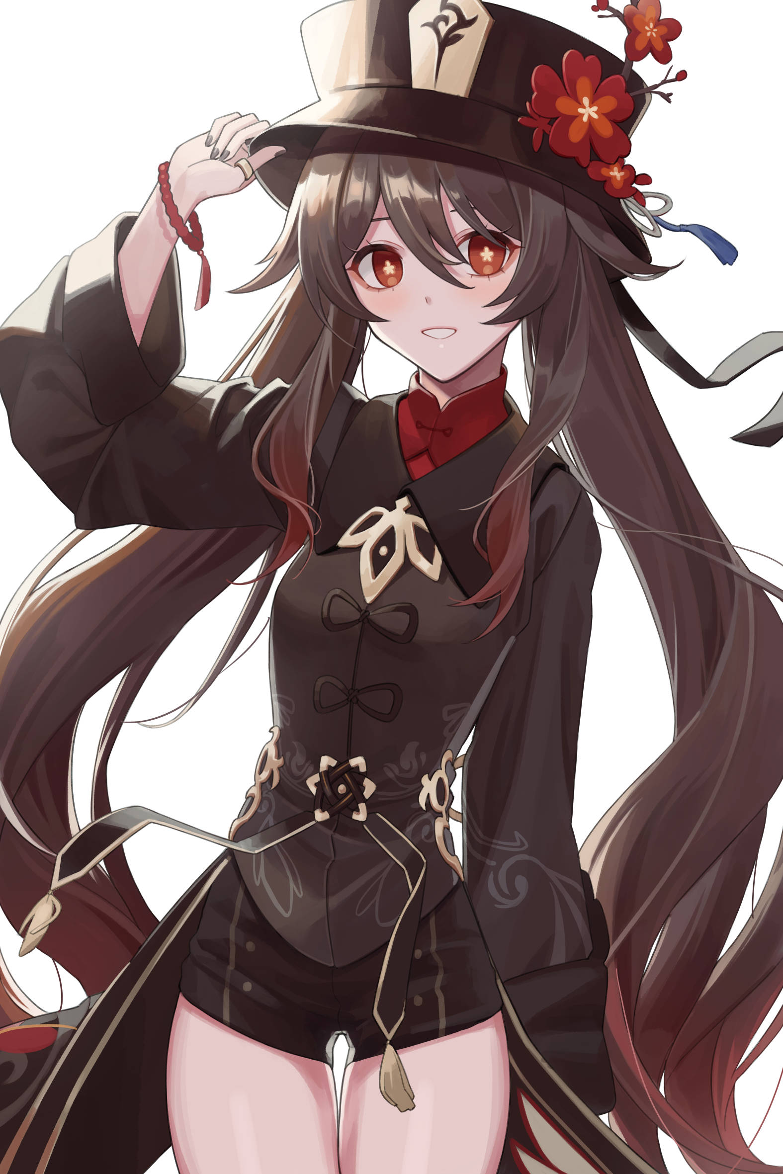 Hu TAO, long brown hair, red eyes, Full HD Phone Wallpaper