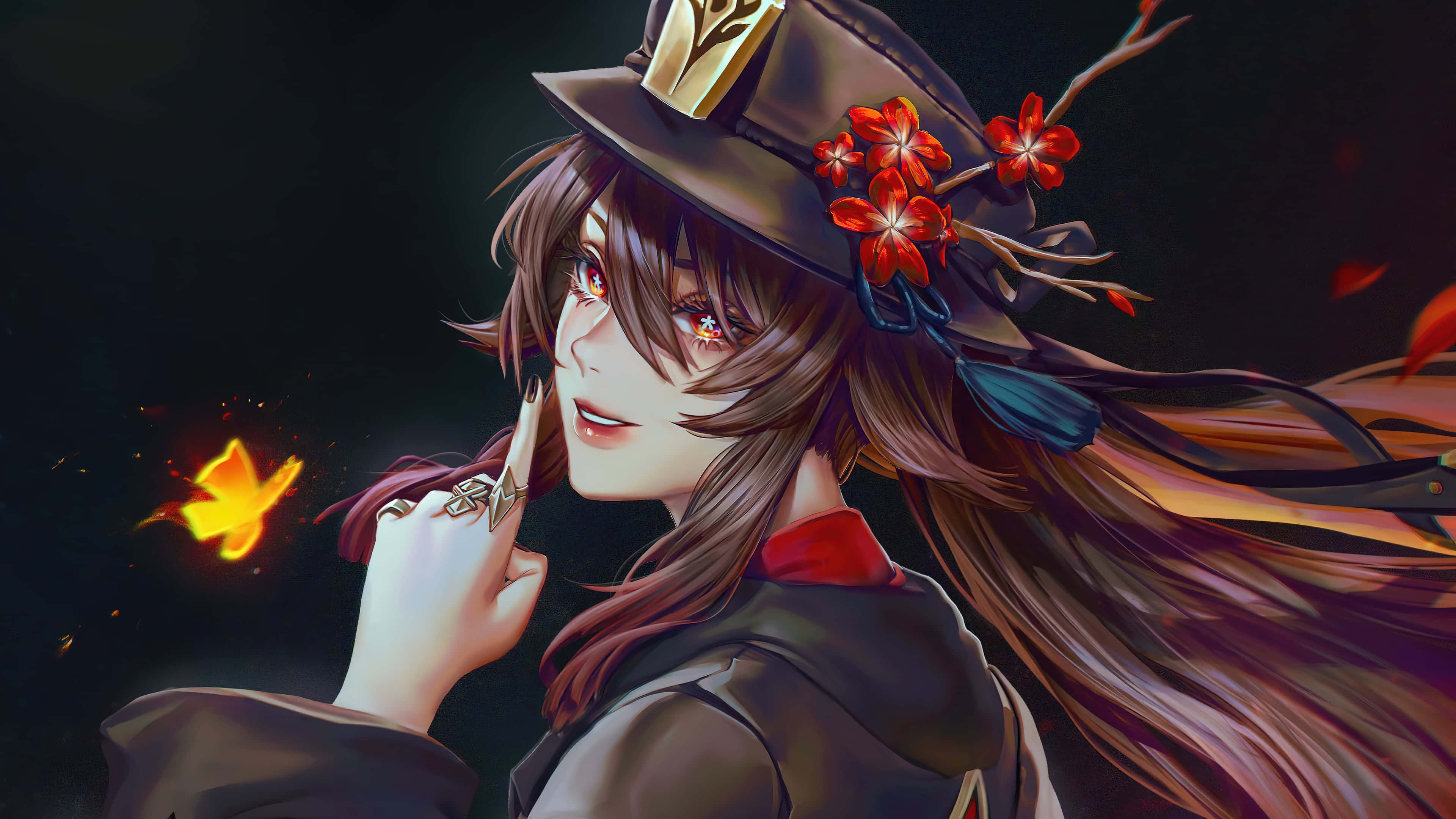 Hu Tao, anime girl, long brown hair, 4K Desktop Wallpaper
