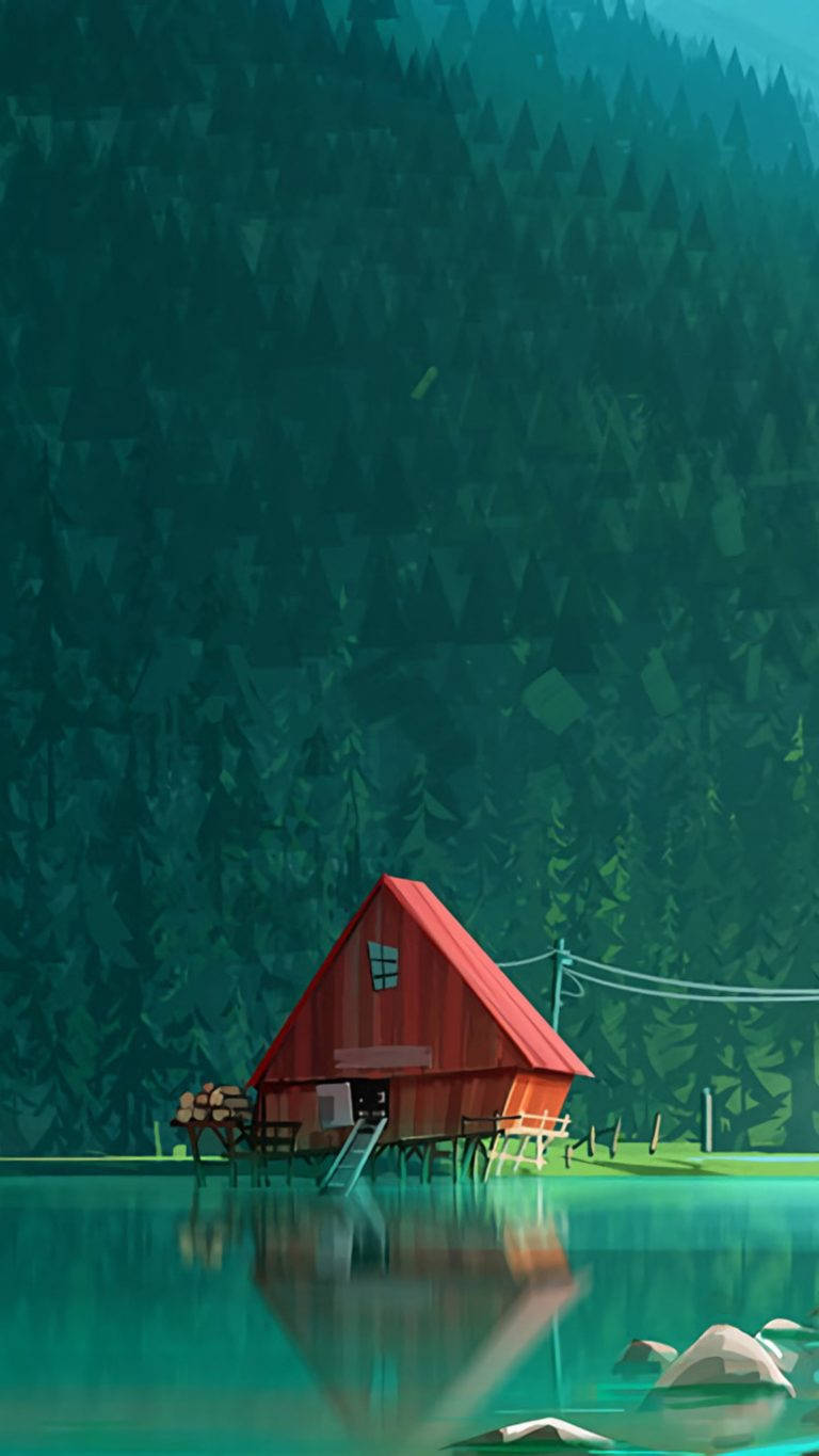 Huawei Honor, artwork house, red wooden cabin, HD Phone Wallpaper