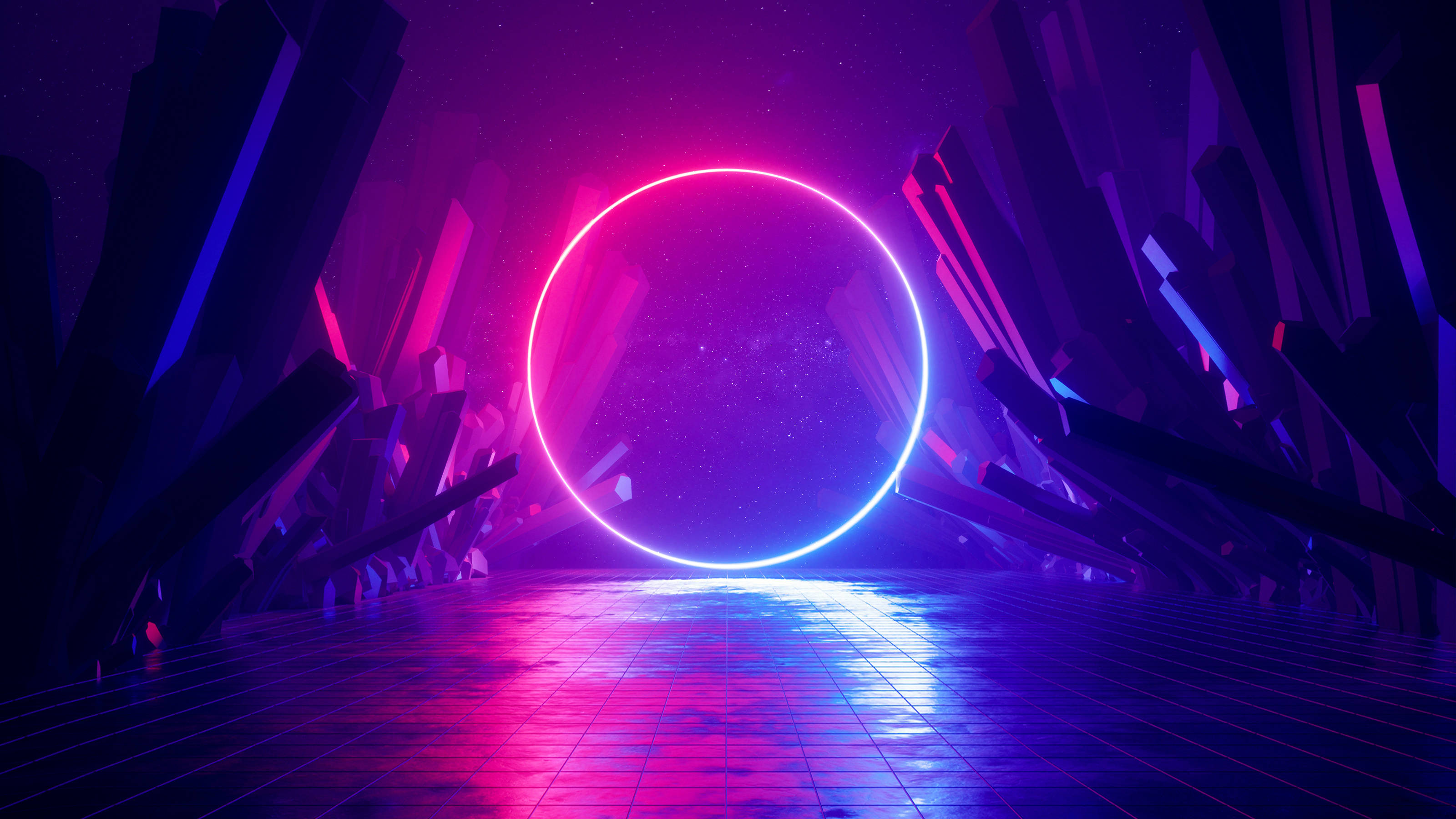 Huawei Honor, neon portal, vibrant pink and blue hues, 2K Desktop Wallpaper