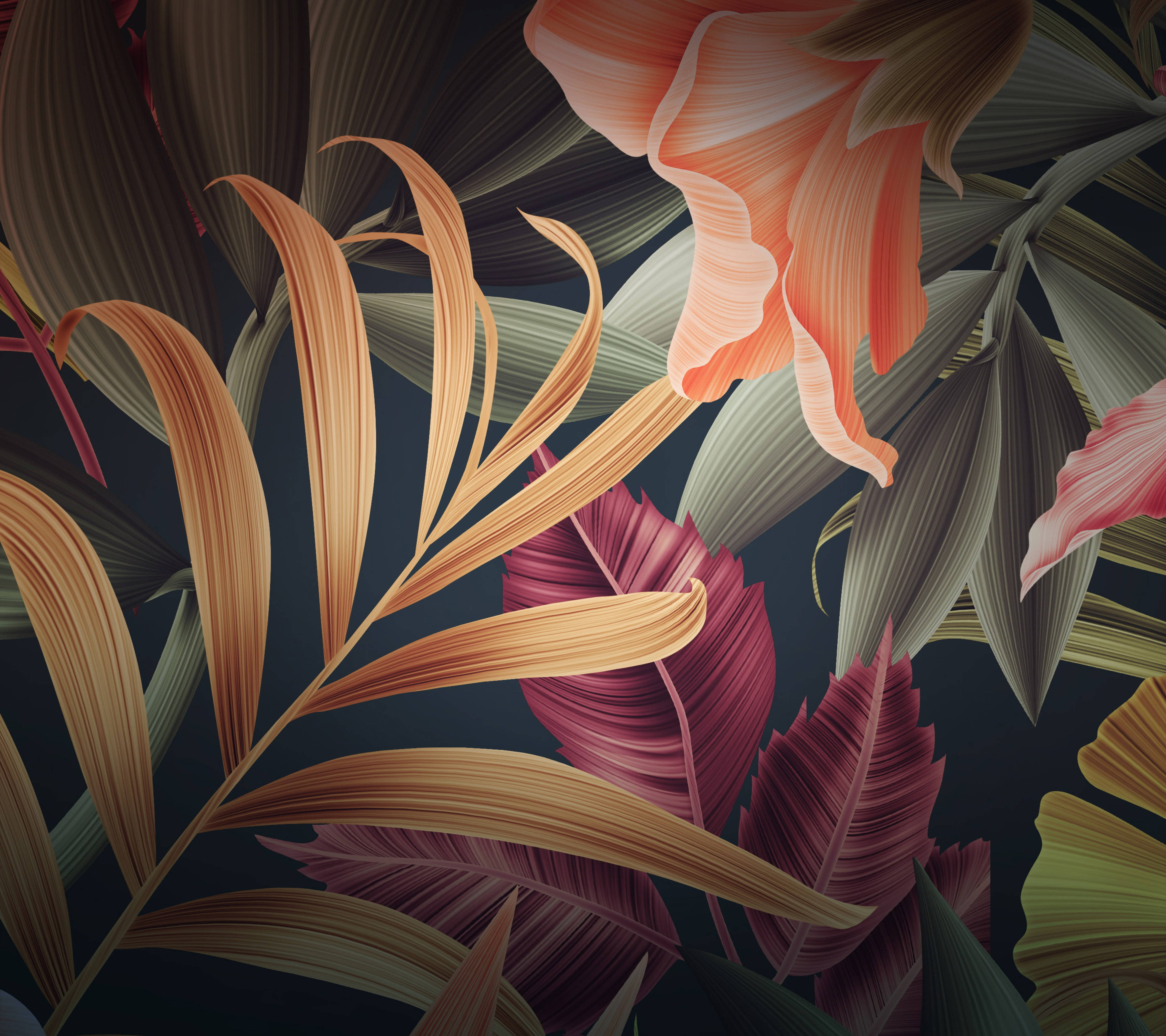 Huawei, Aesthetic Leaves, tropical leaves, 5K Desktop Wallpaper