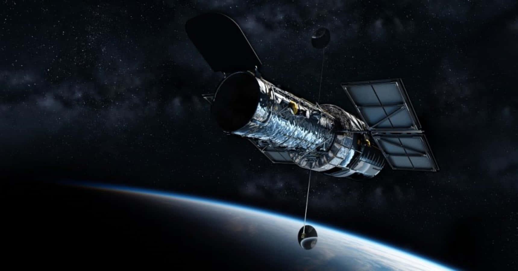 Hubble Space Telescope, Earth, starry cosmic backdrop, HD Desktop Wallpaper